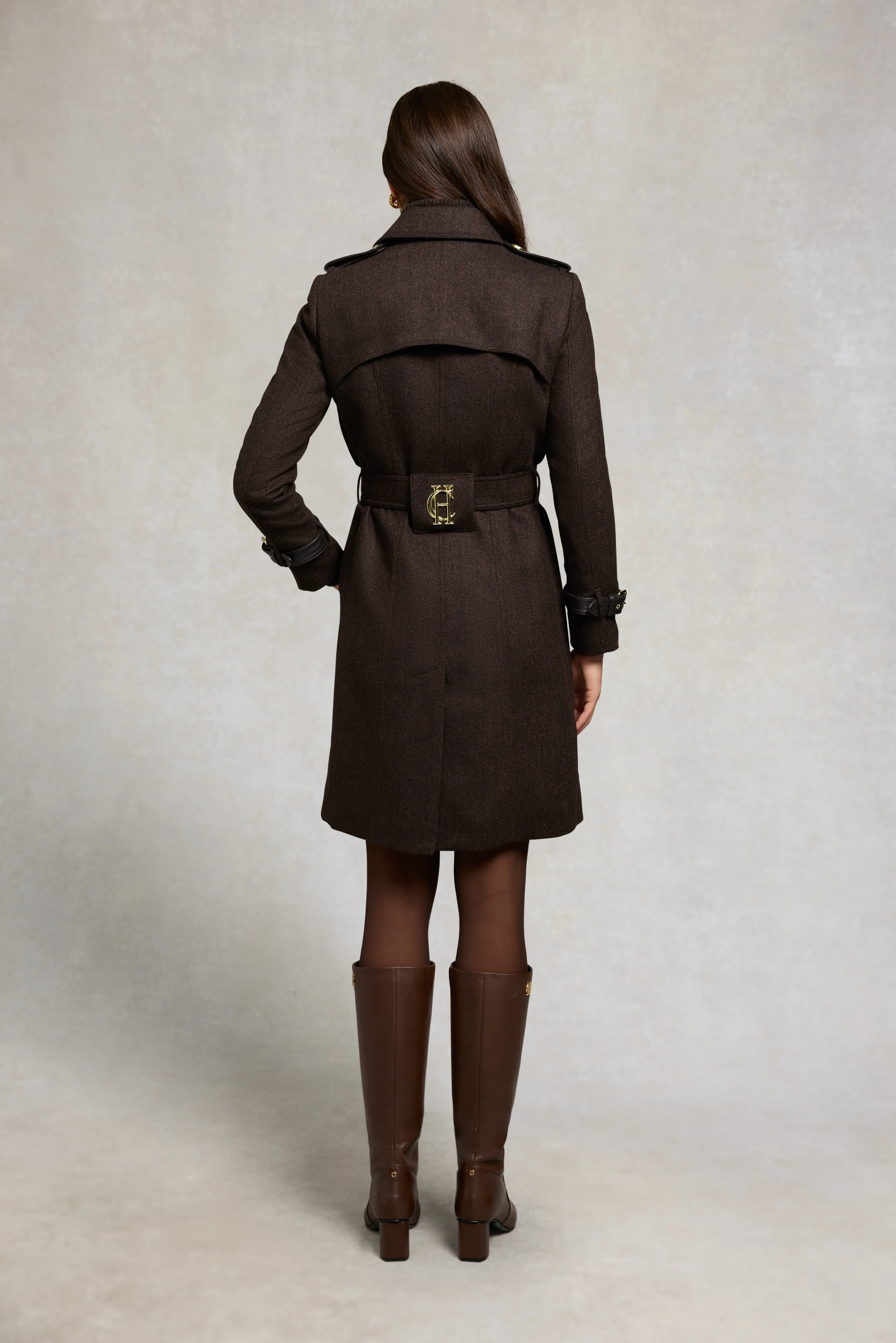 Marlborough Trench Coat (Chocolate Herringbone) - Image 6