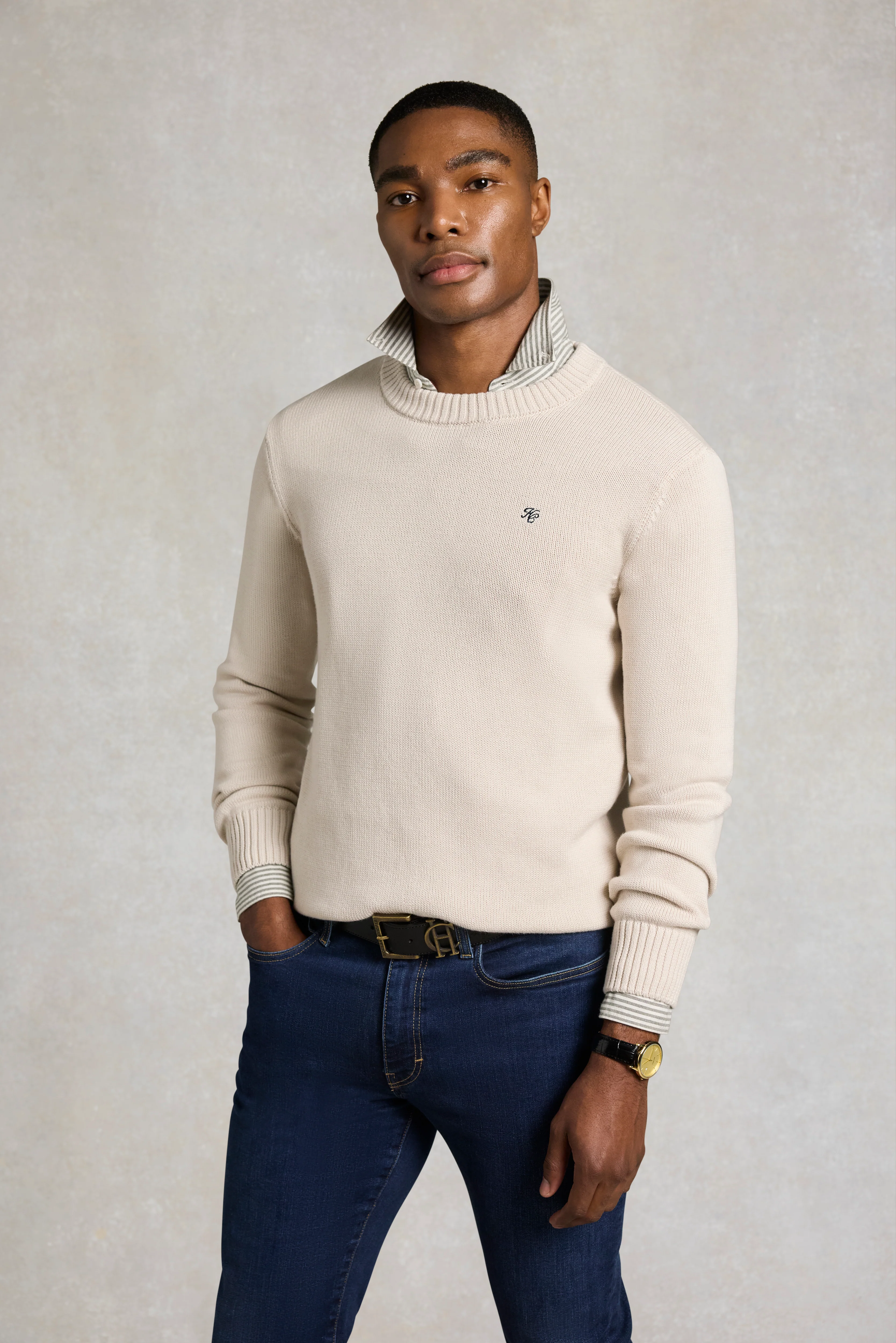 Men's Heritage Crew Neck Knit (Stone) - Image 2