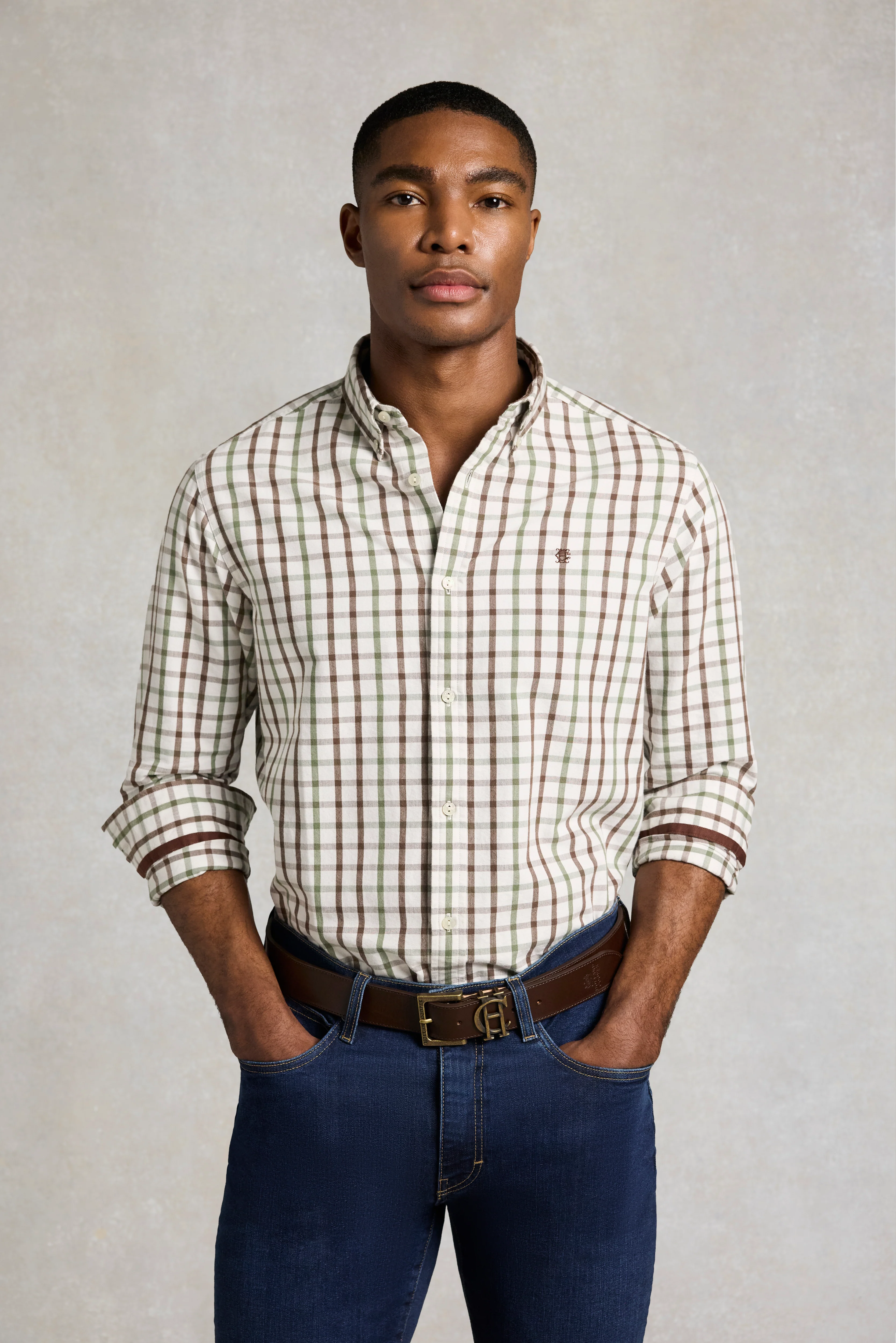 Men's Relaxed Fit Button Down Shirt (Bourton Green Check)
