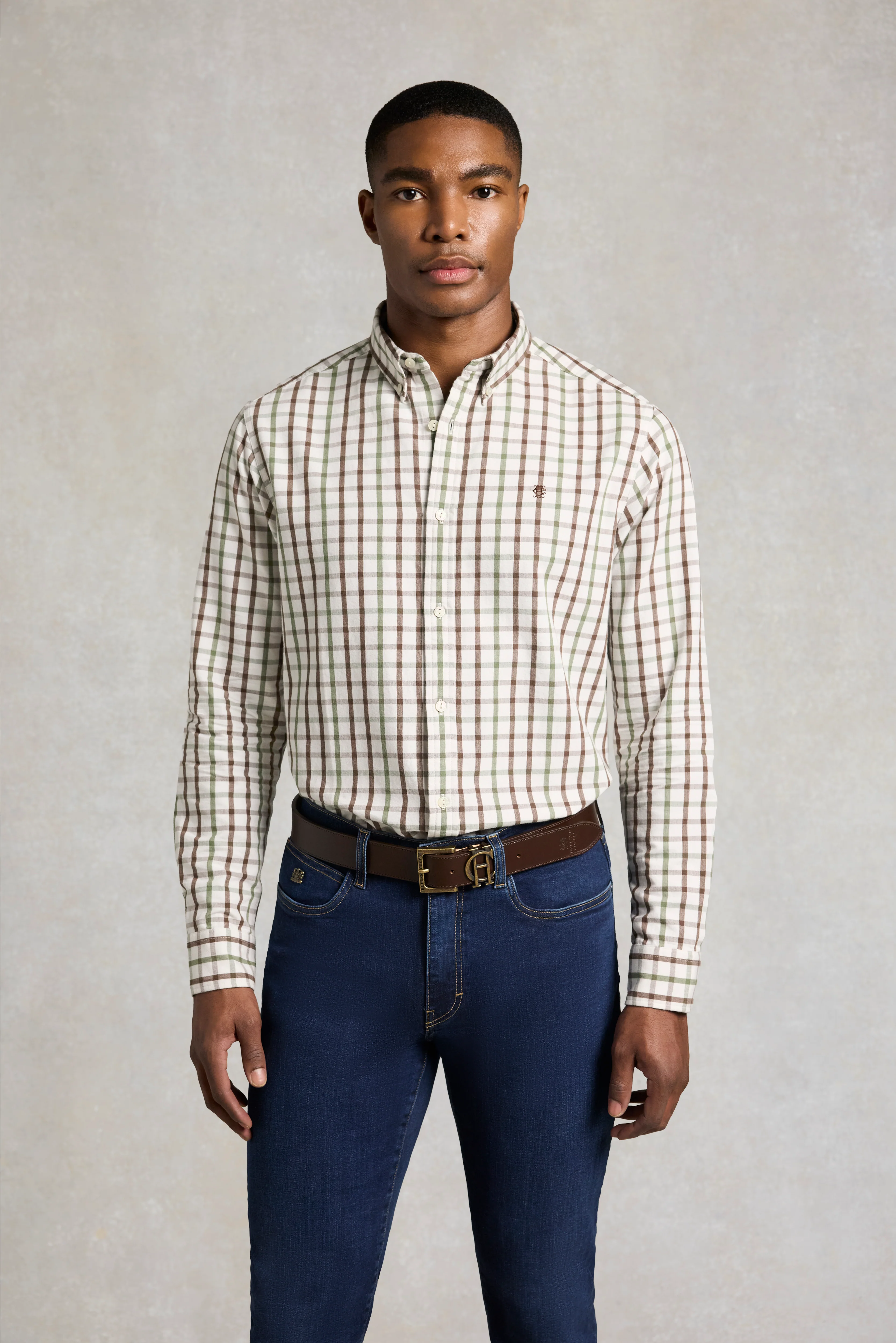 Men's Relaxed Fit Button Down Shirt (Bourton Green Check) - Image 4