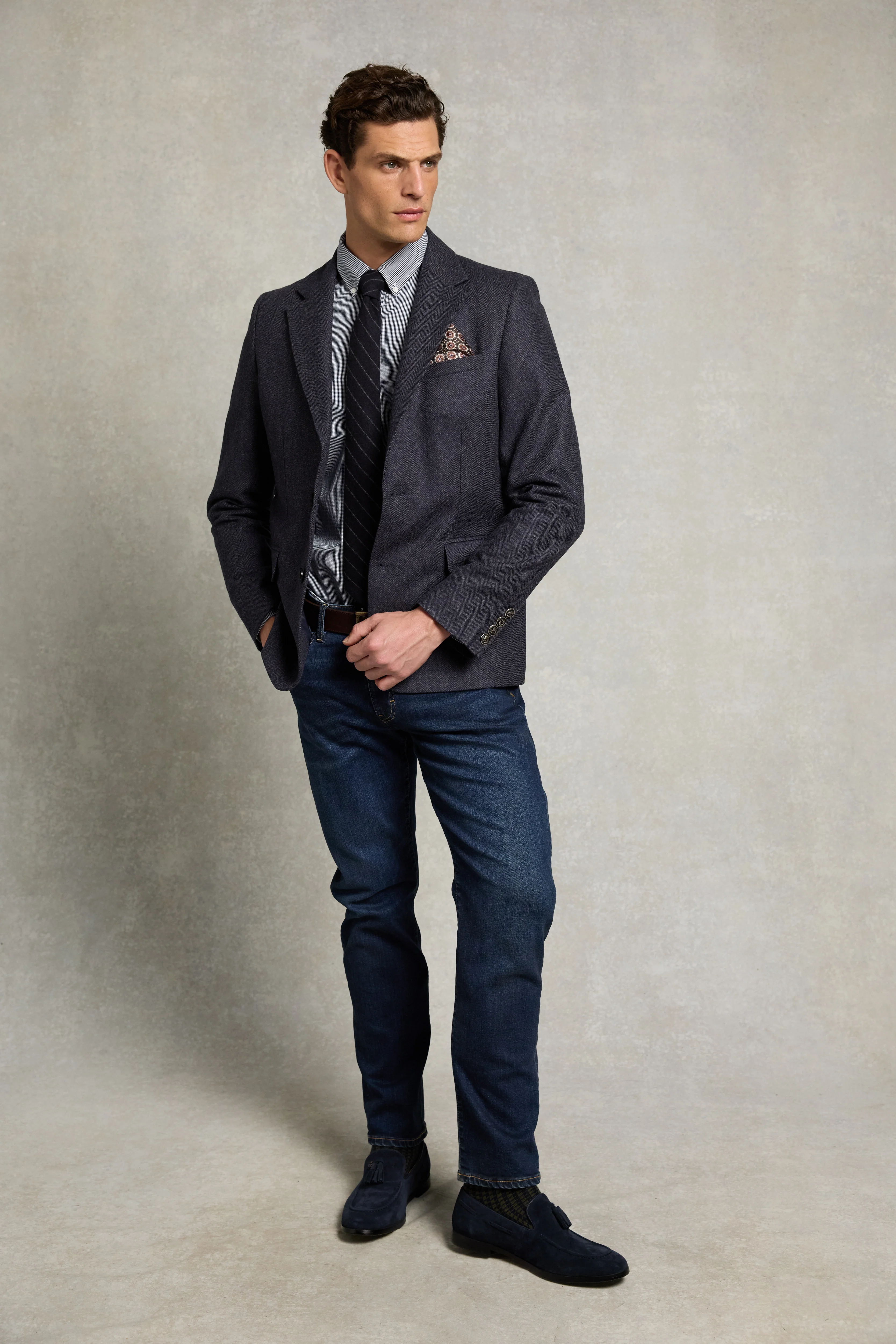Men's Tailored Fit Button Down Shirt (Micro Navy Gingham) - Image 3