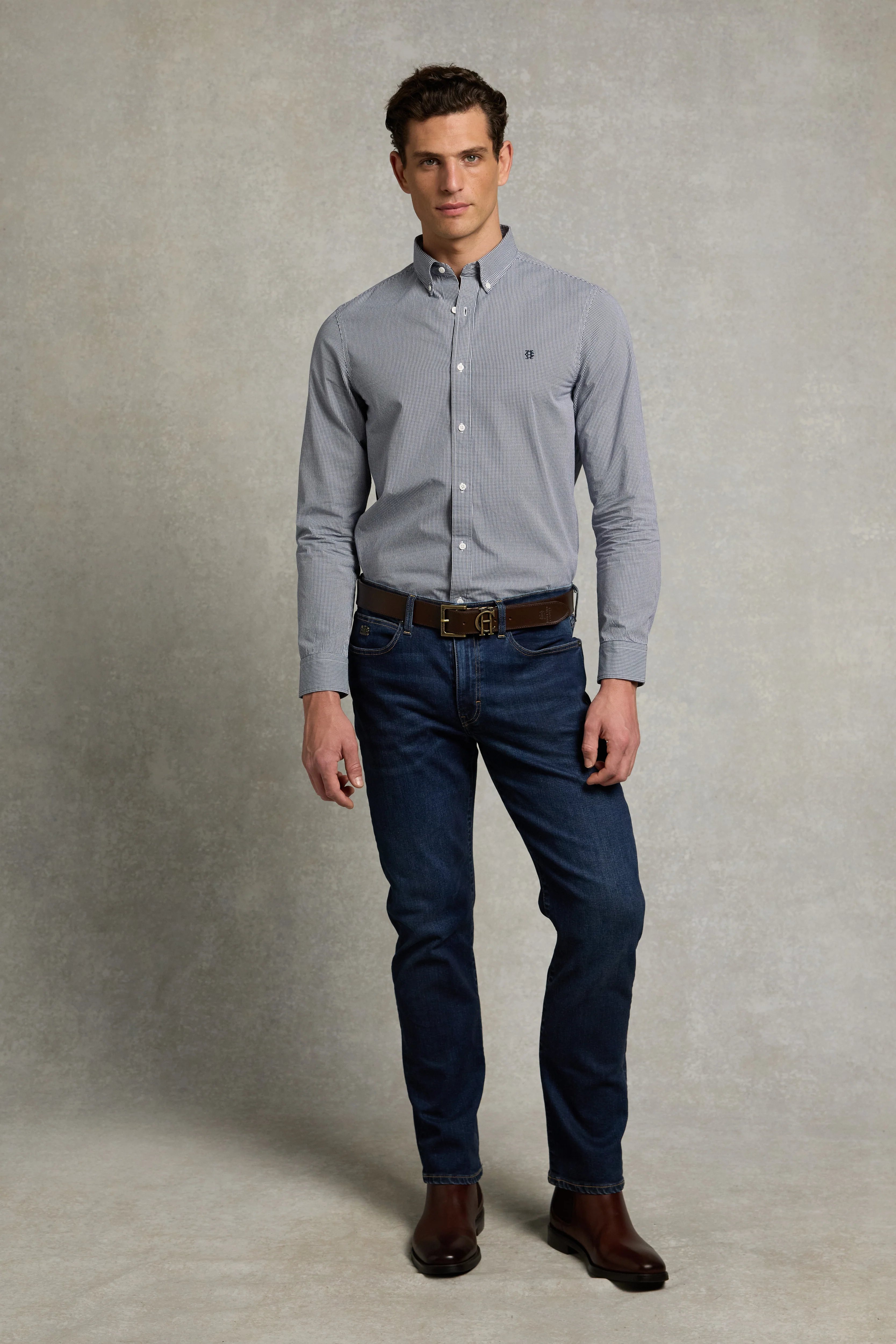 Men's Tailored Fit Button Down Shirt (Micro Navy Gingham) - Image 5