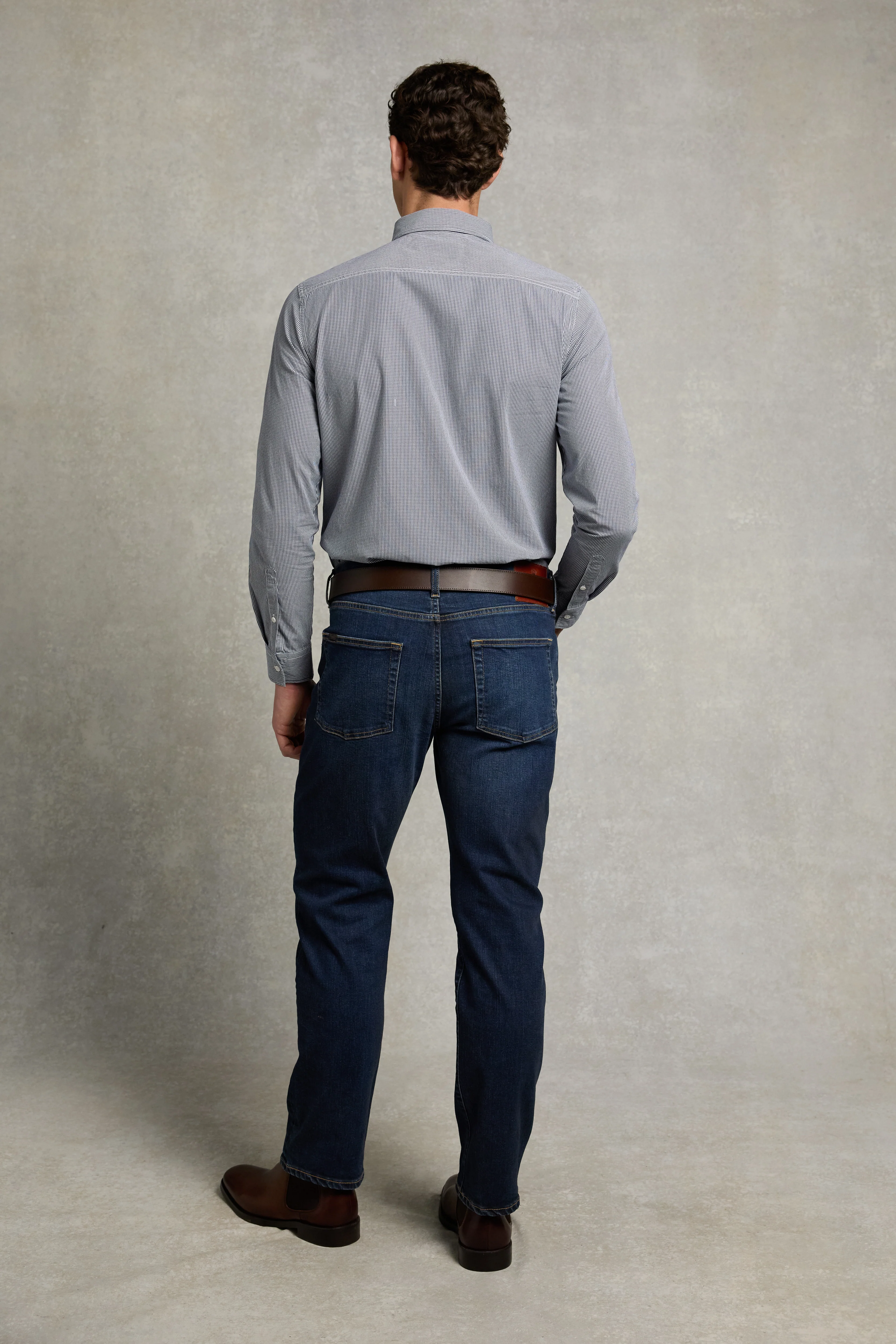 Men's Tailored Fit Button Down Shirt (Micro Navy Gingham) - Image 6