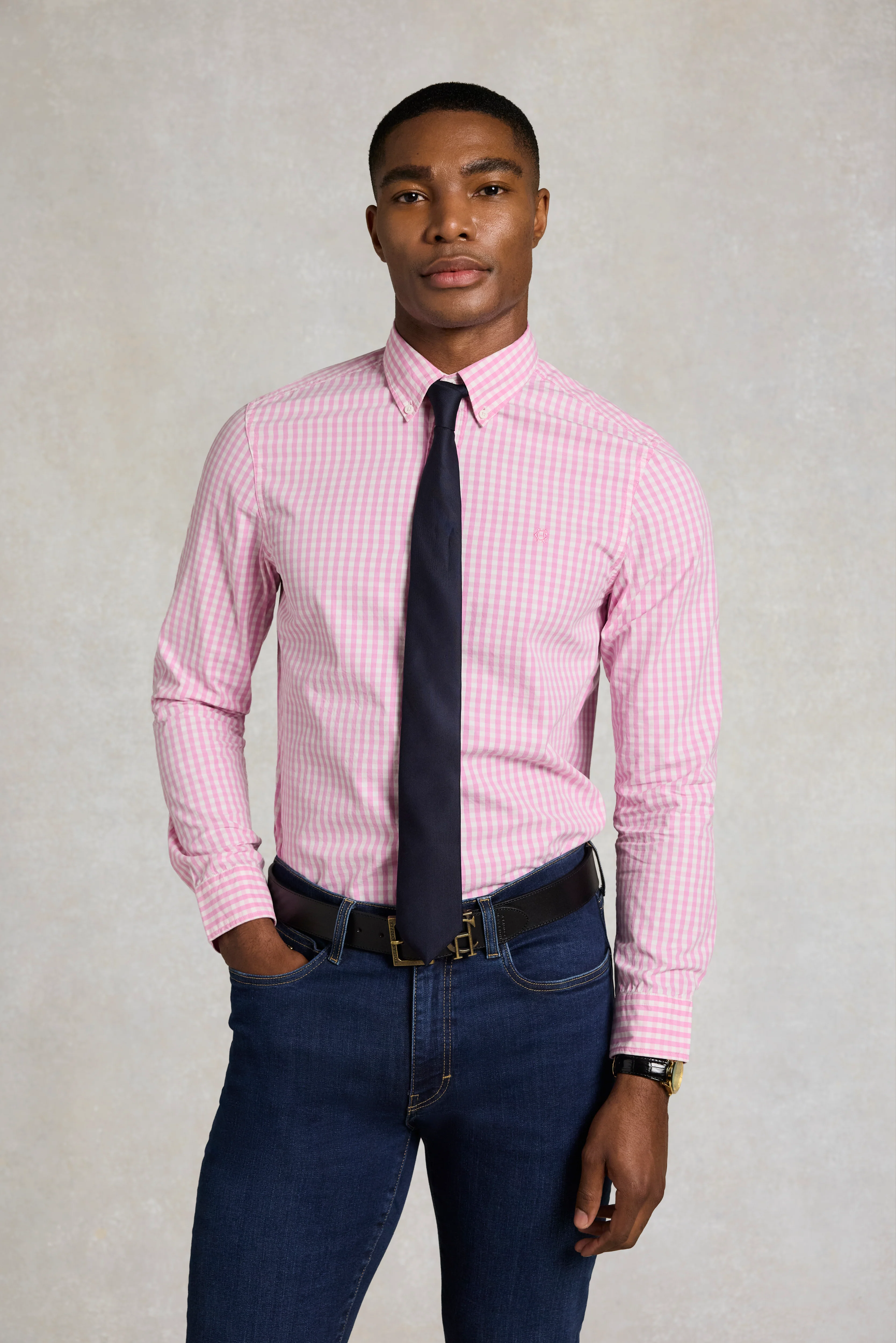 Men's Tailored Fit Button Down Shirt (Pink Gingham) - Image 4