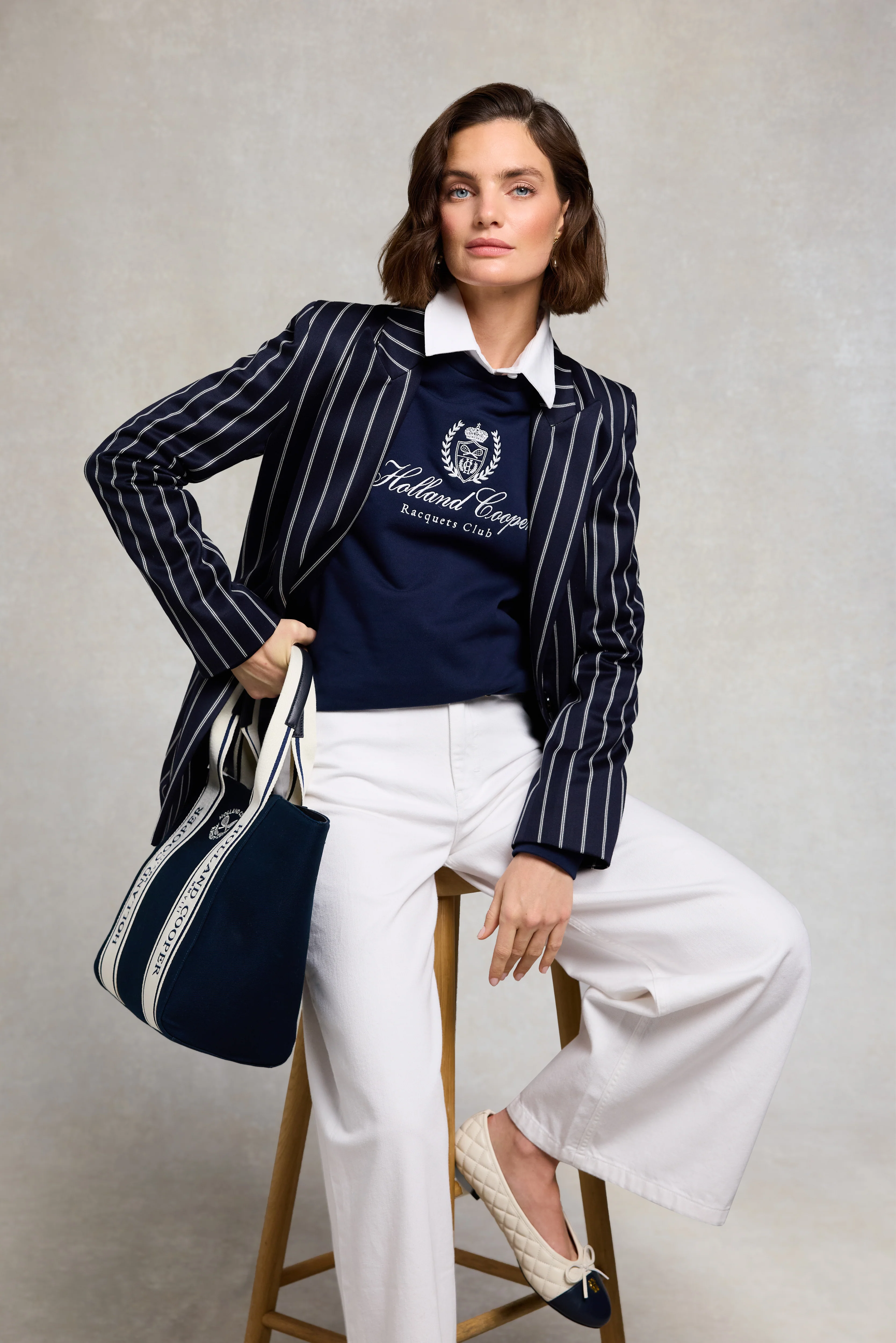 Mock Collar Crew Neck Sweat (Navy) - Image 3