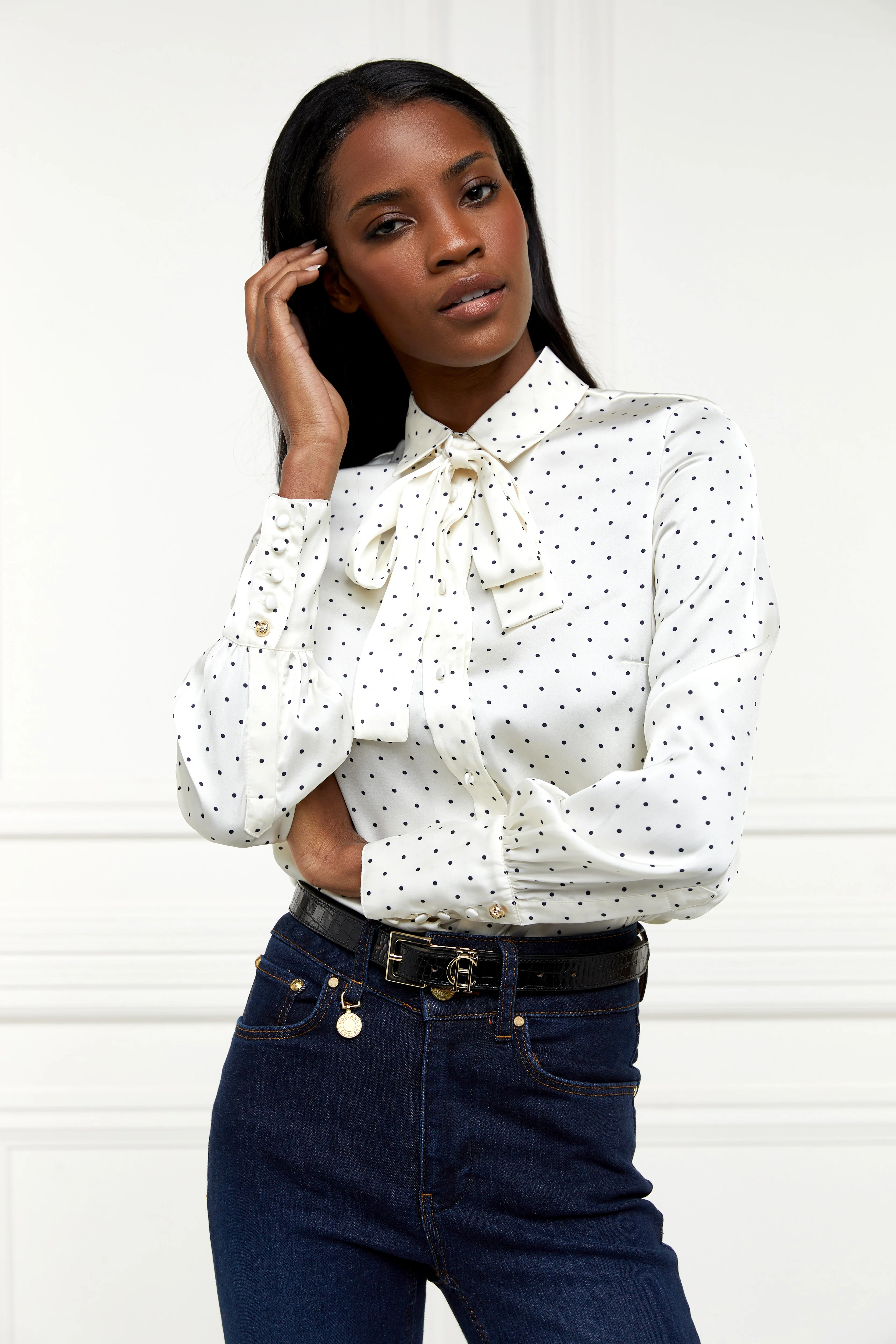 Penny Satin Shirt (Cream Polka Dot) - Image 3