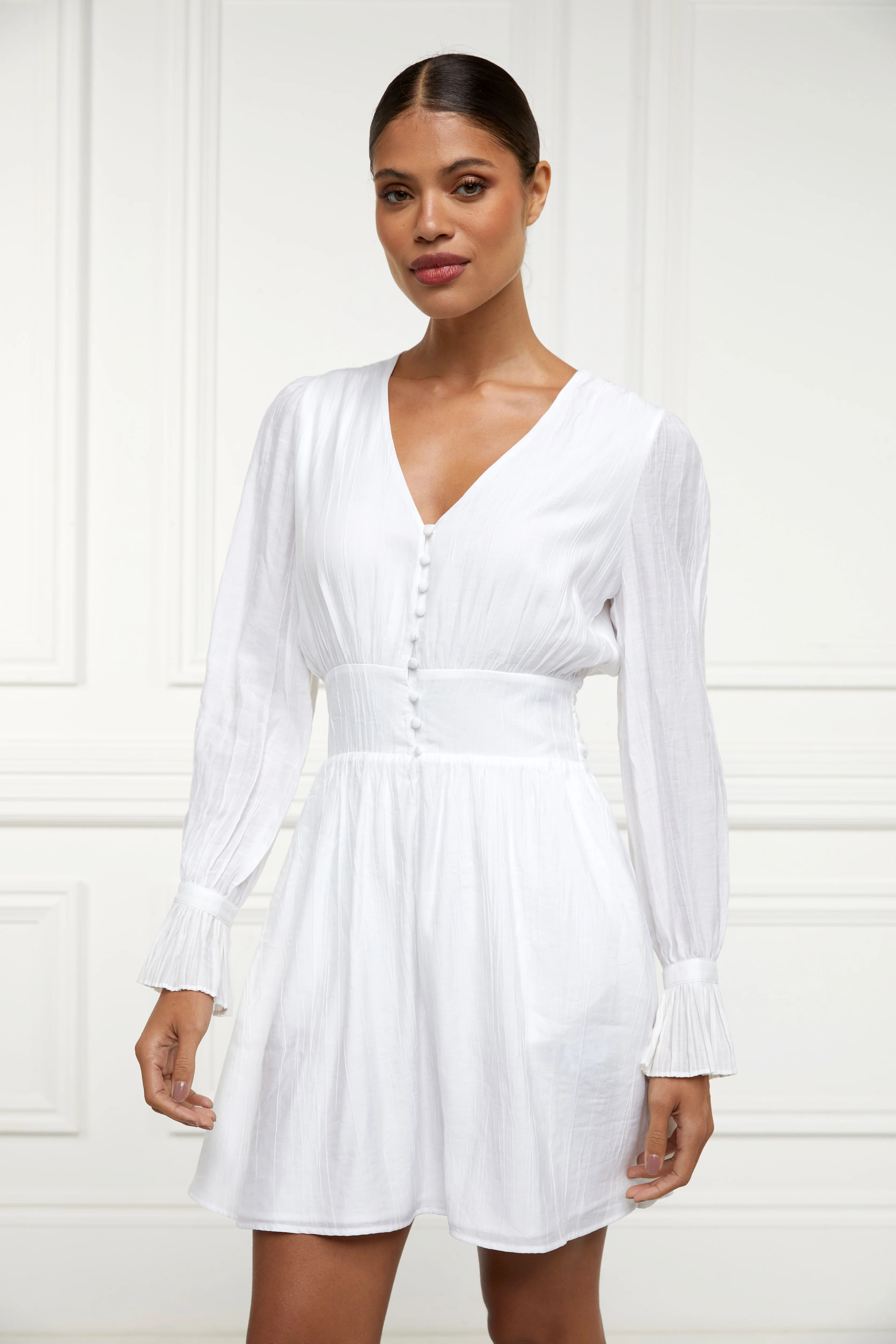Phoebe V-Neck Mini Dress (White) - Image 8