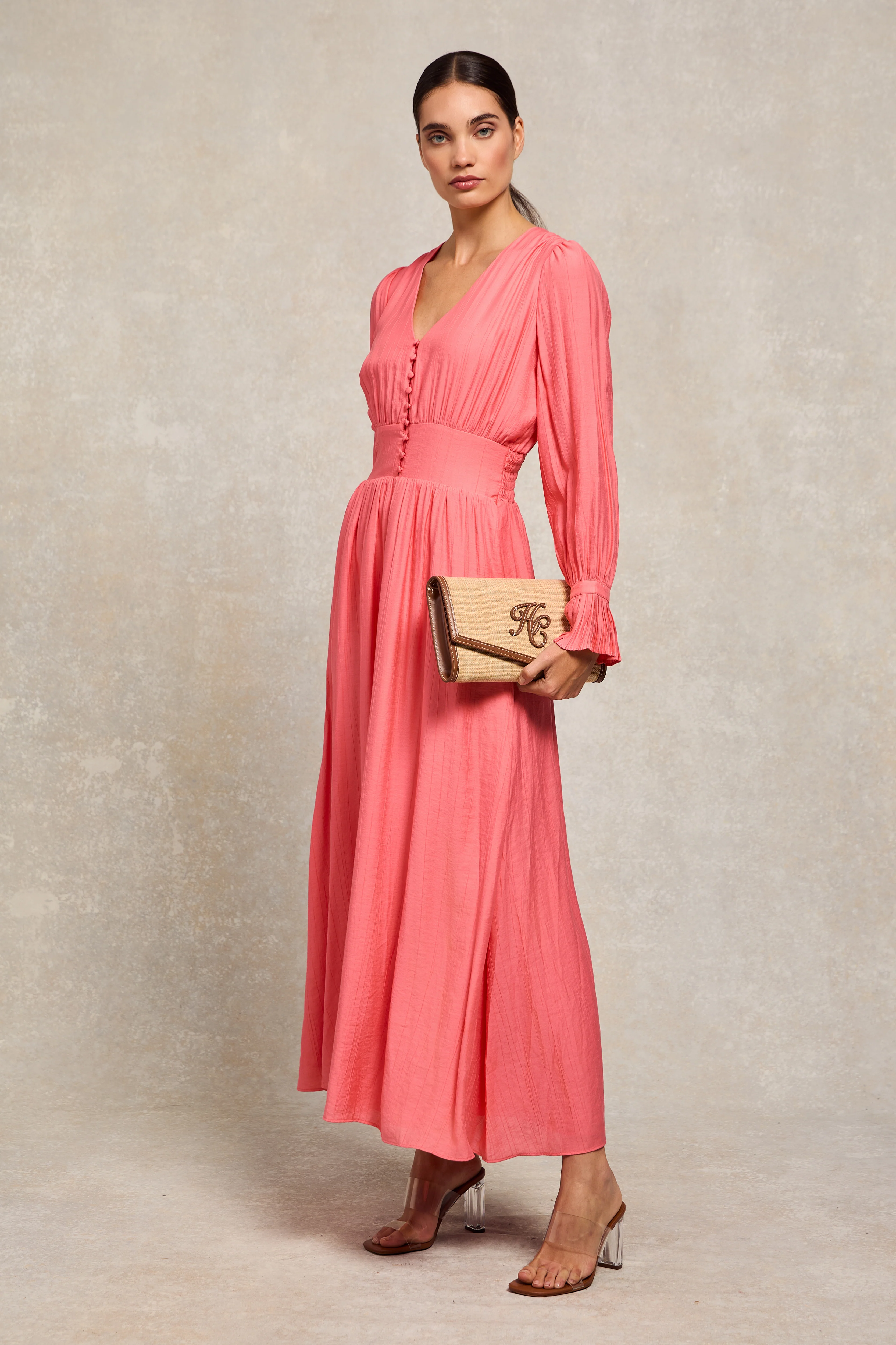 Phoebe V-Neck Maxi Dress (Coral) - Image 3