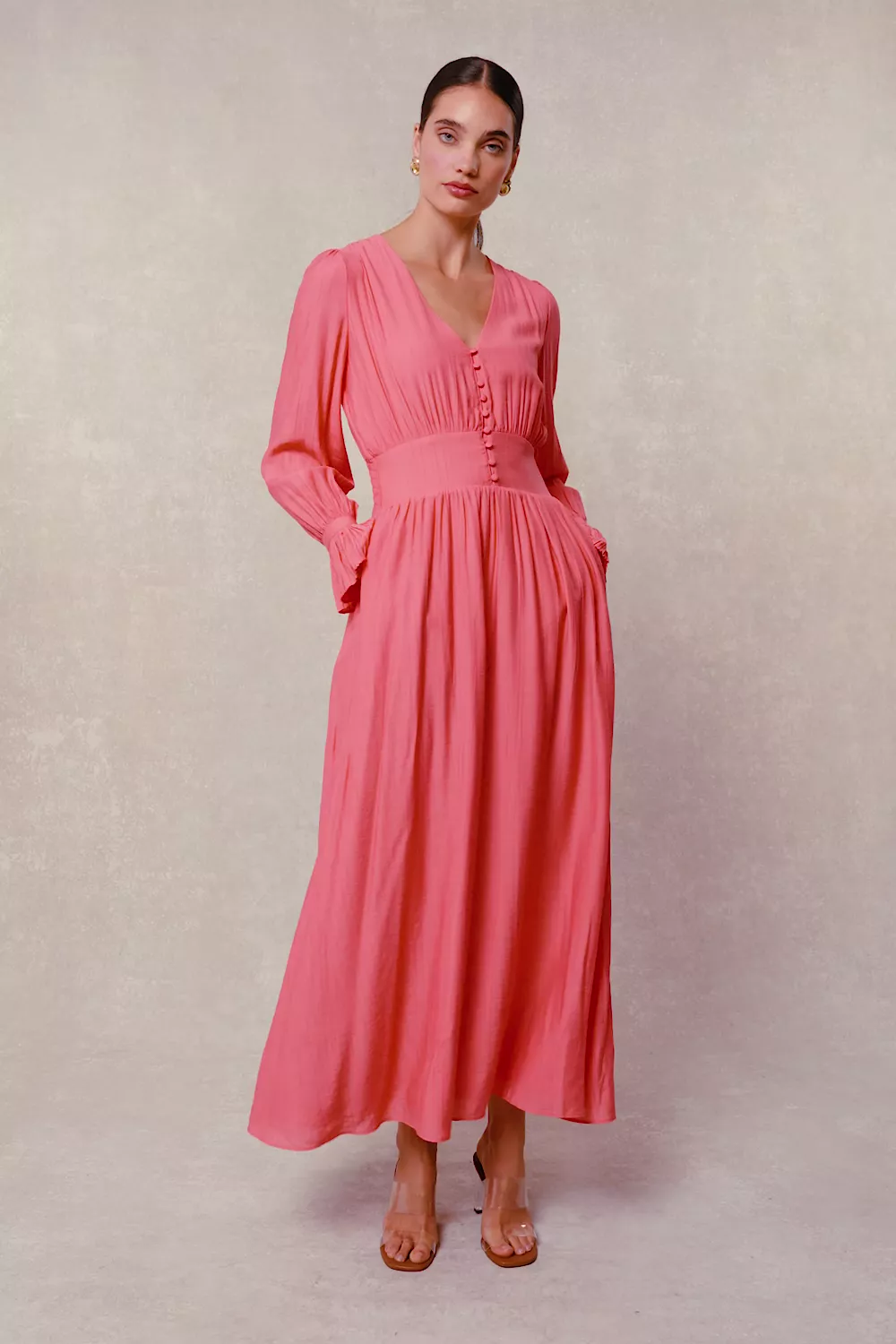 Phoebe V-Neck Maxi Dress (Coral) - Image 5