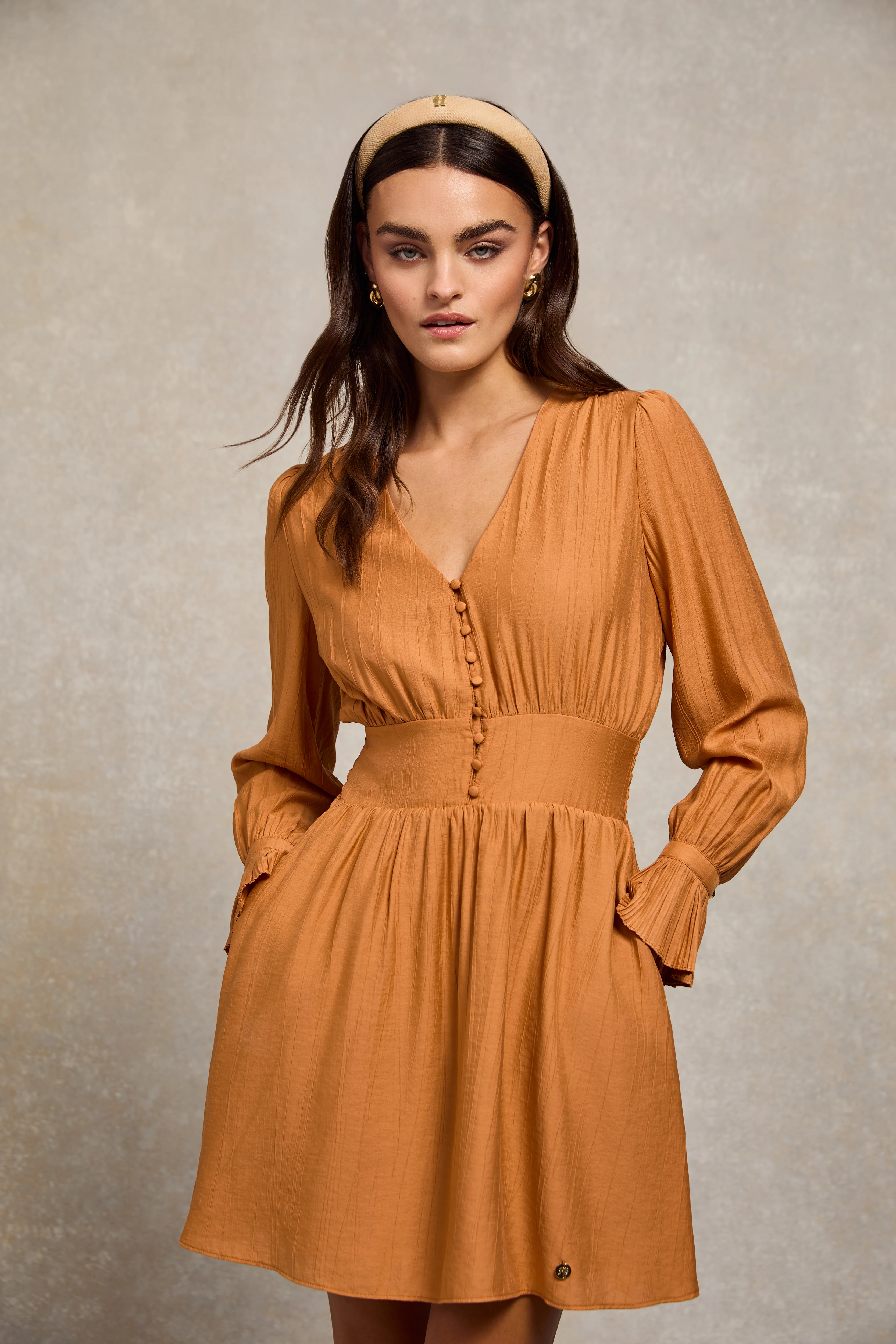 Phoebe V-Neck Mini Dress (Sienna) - Image 2