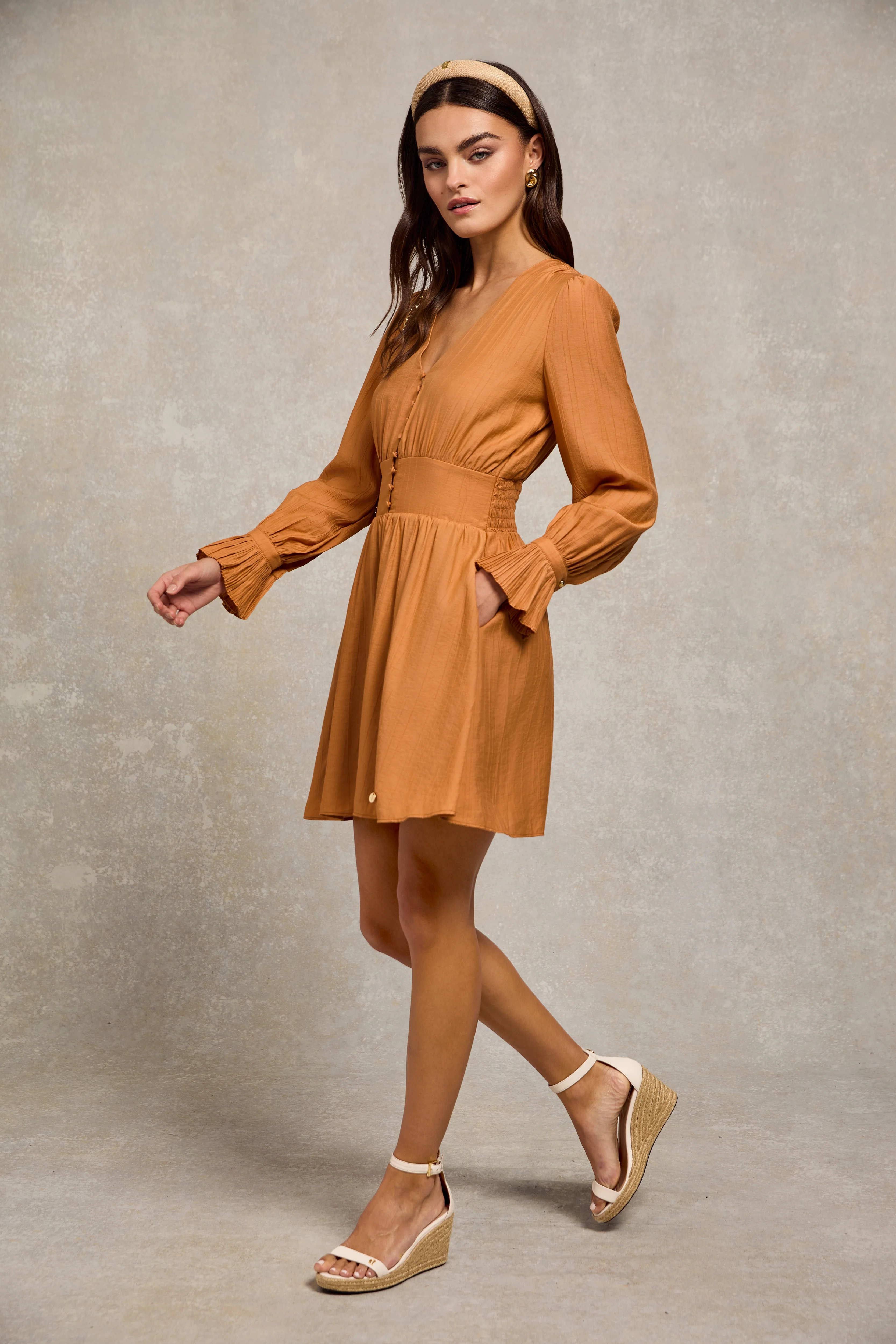 Phoebe V-Neck Mini Dress (Sienna) - Image 3