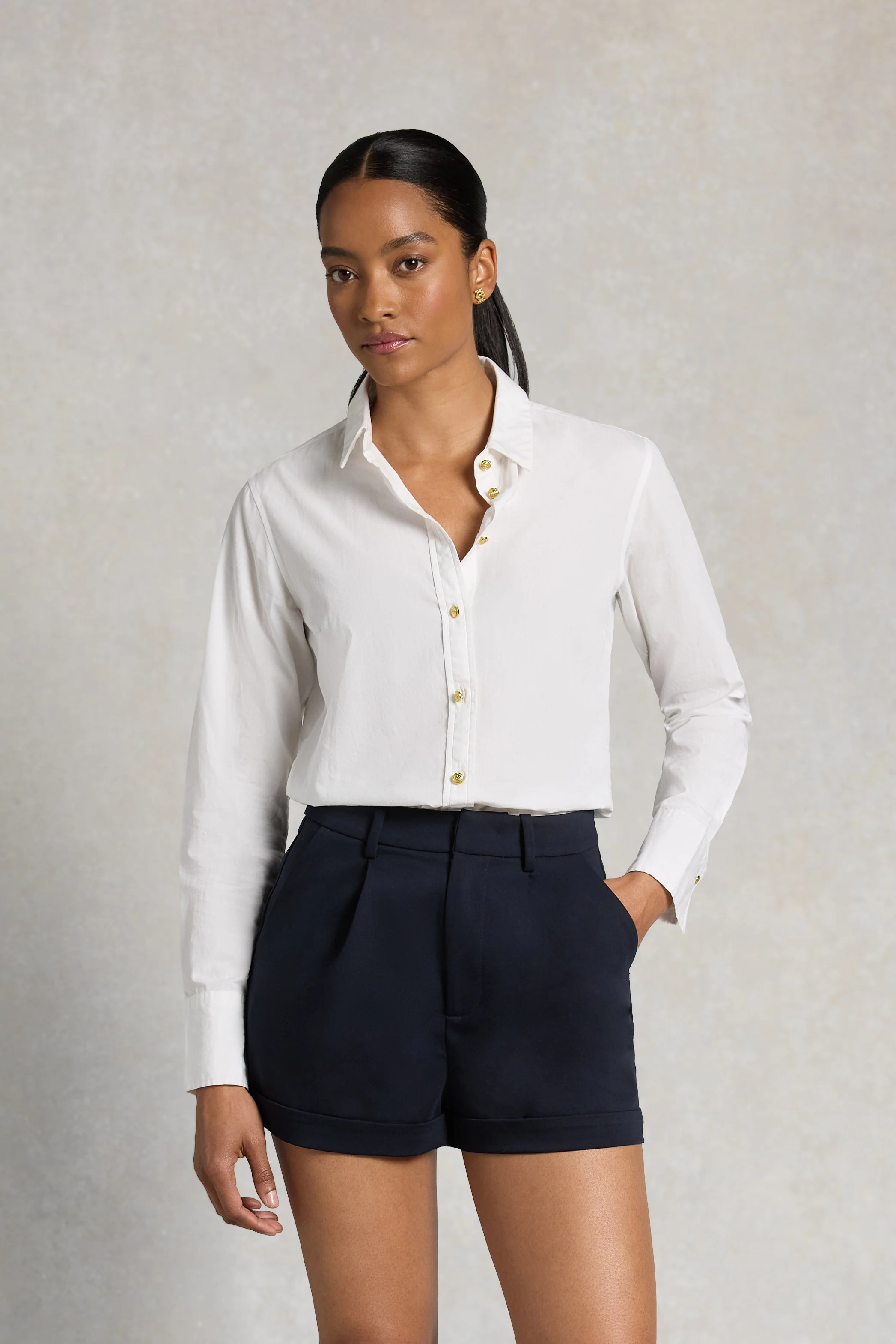 Pleated Wide Leg Short (Ink Navy)