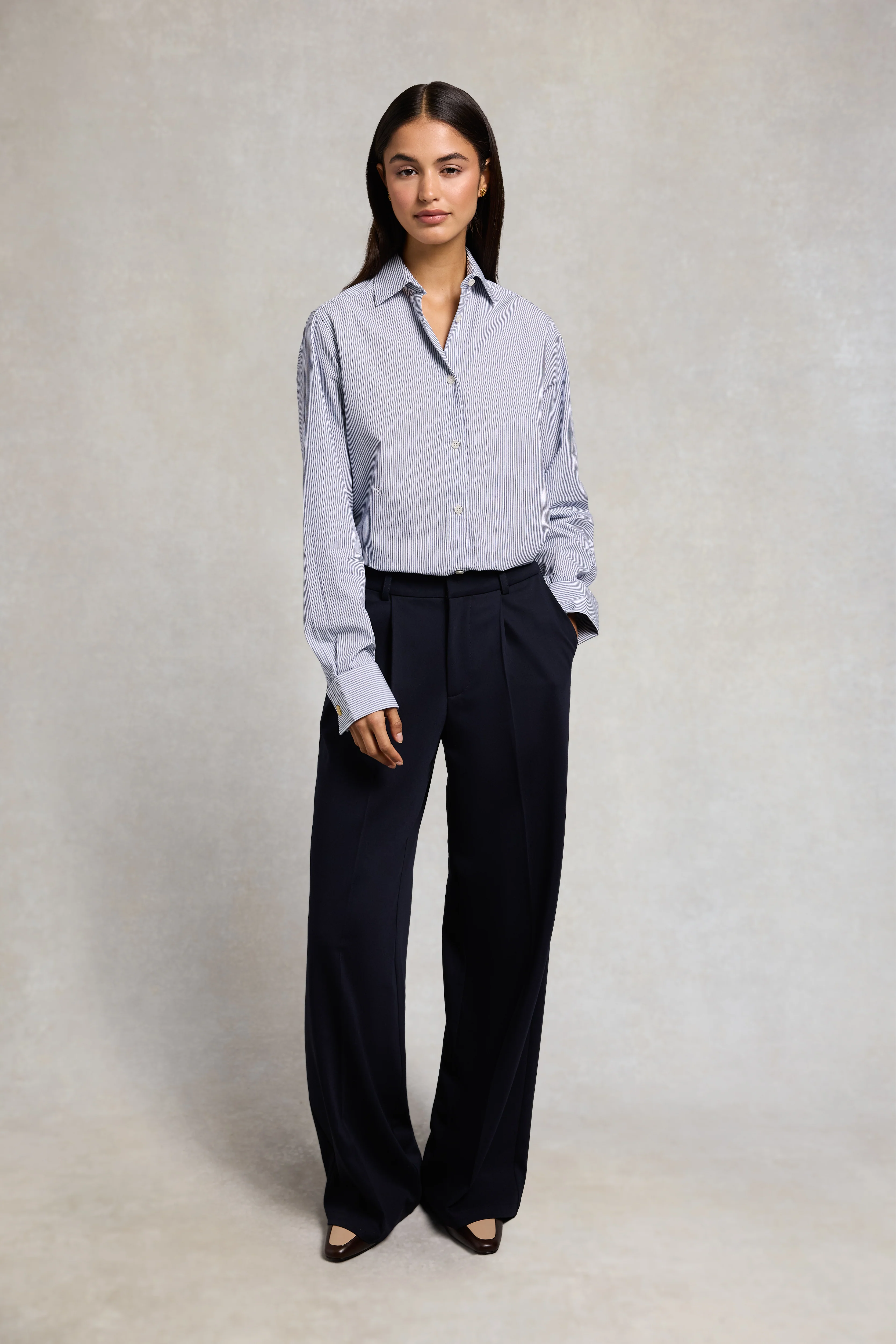 Pleated Wide Leg Trouser (Ink Navy)