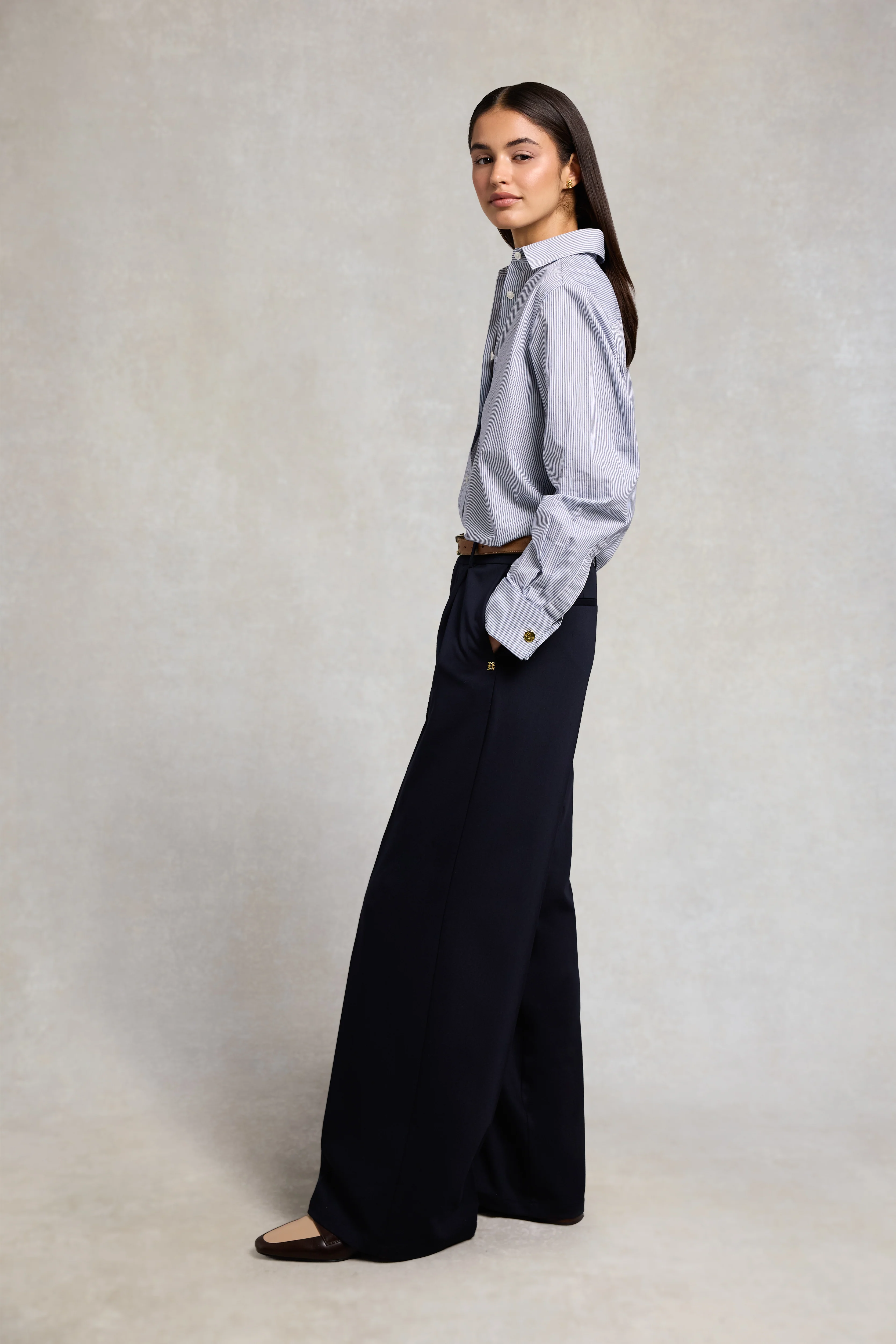 Pleated Wide Leg Trouser (Ink Navy) - Image 2