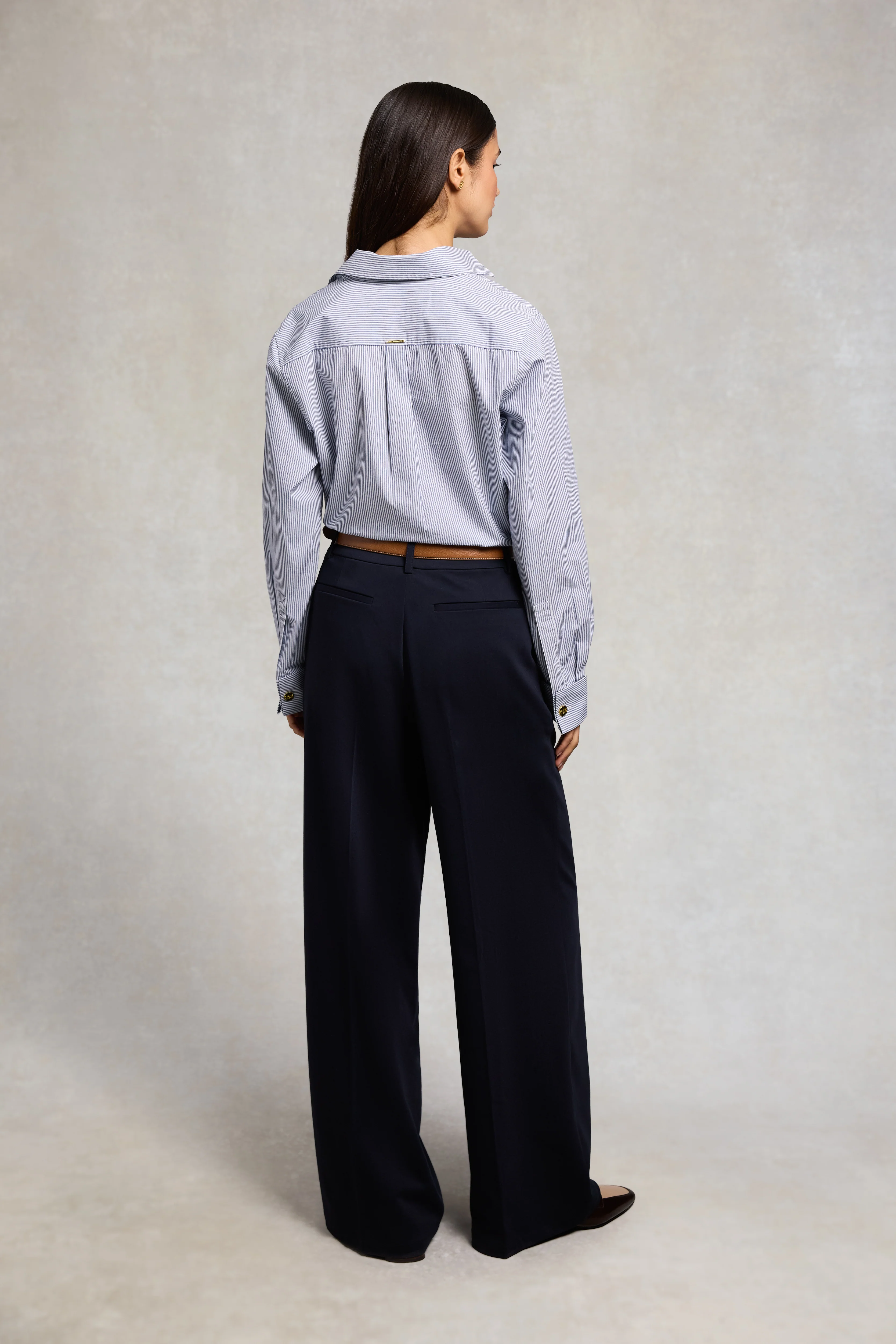 Pleated Wide Leg Trouser (Ink Navy) - Image 3