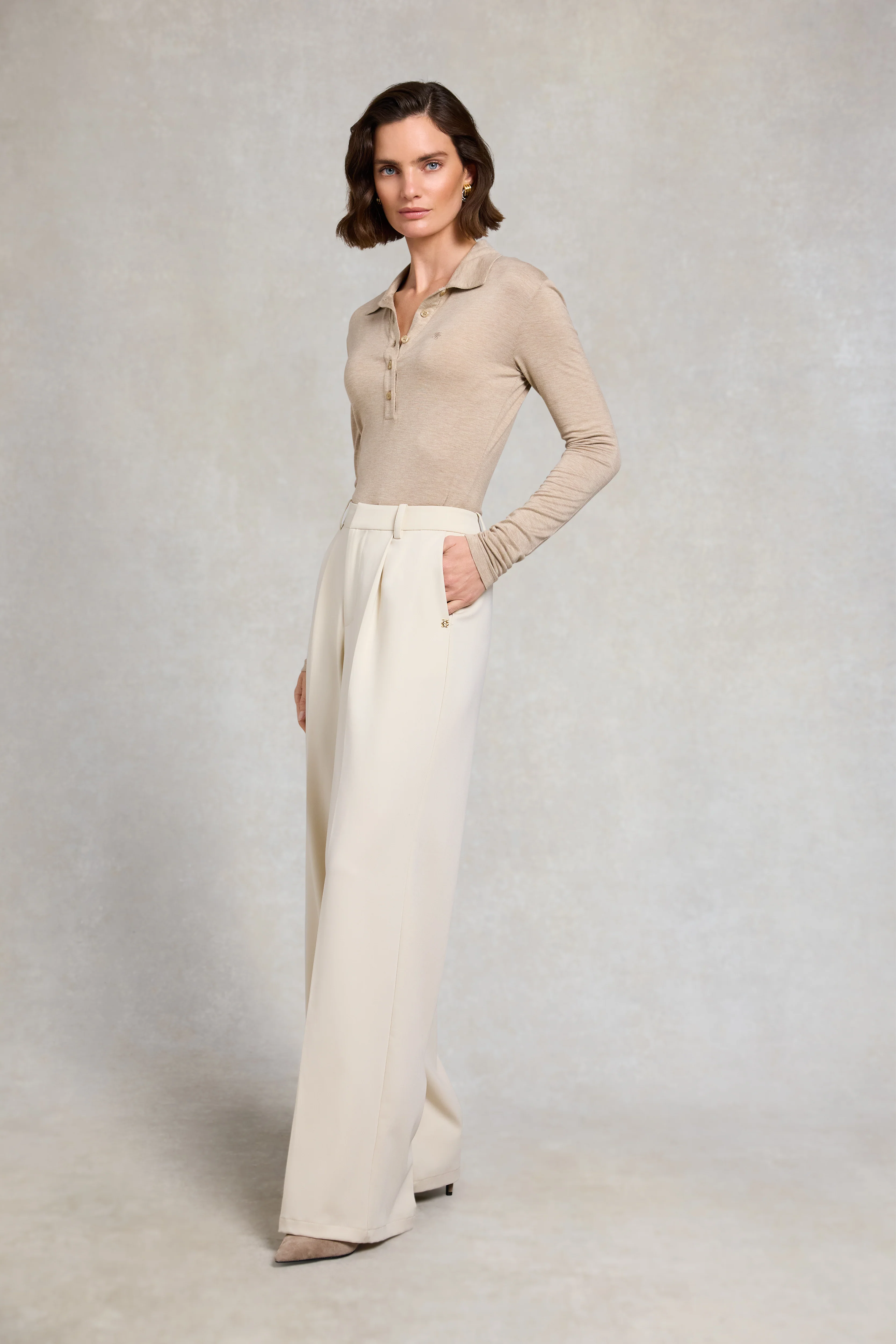 Pleated Wide Leg Trouser (Stone)