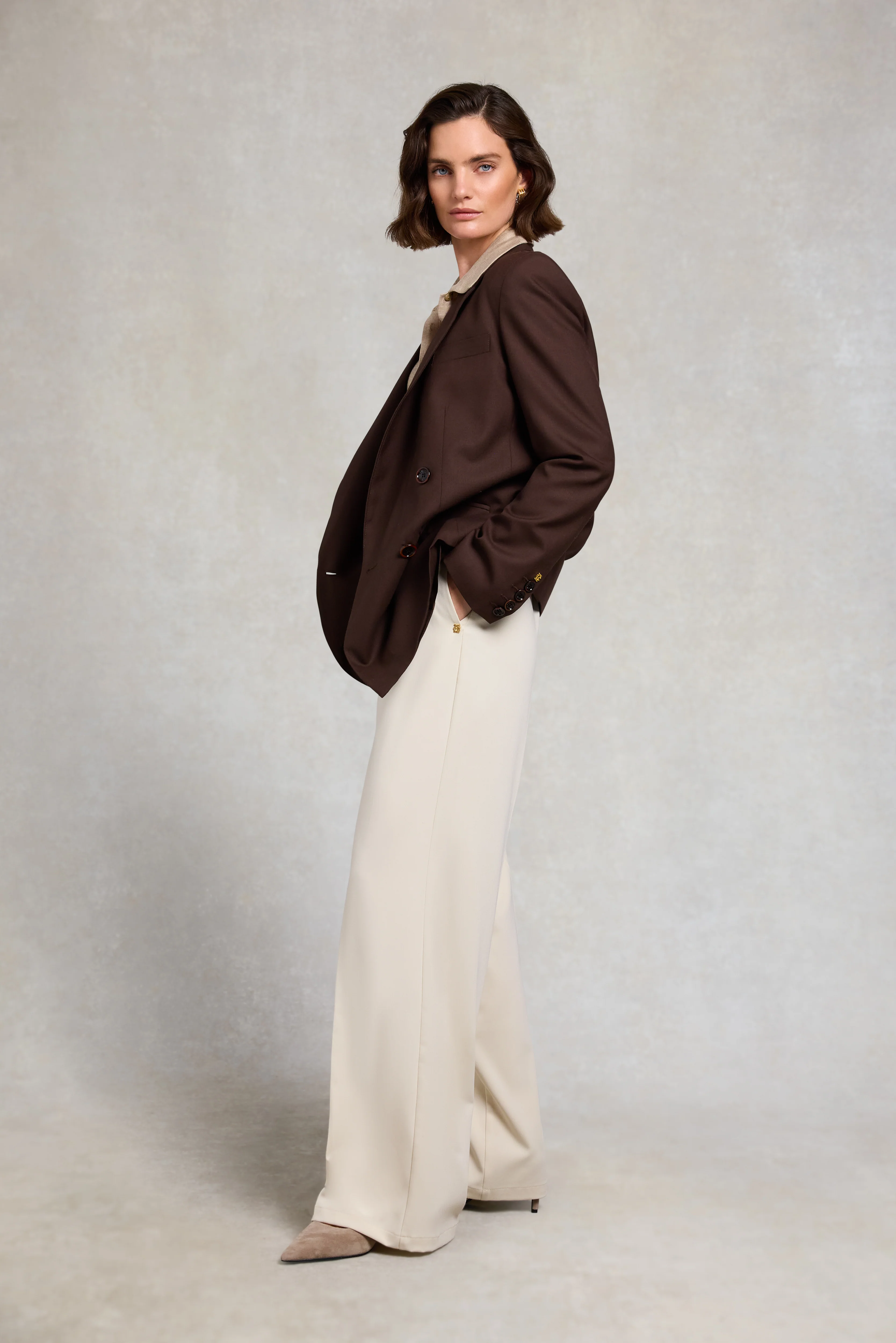 Pleated Wide Leg Trouser (Stone) - Image 4