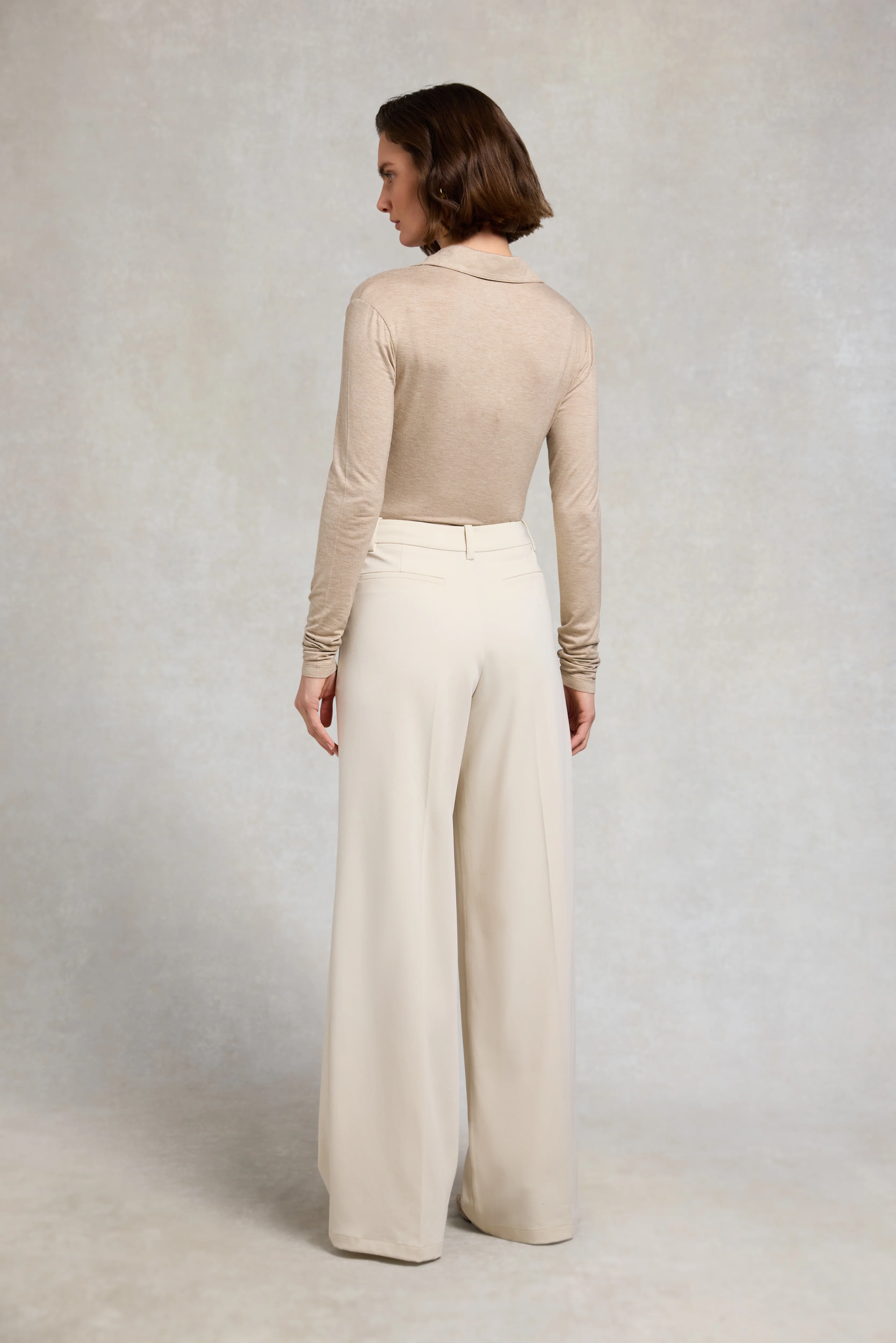 Pleated Wide Leg Trouser (Stone) - Image 5