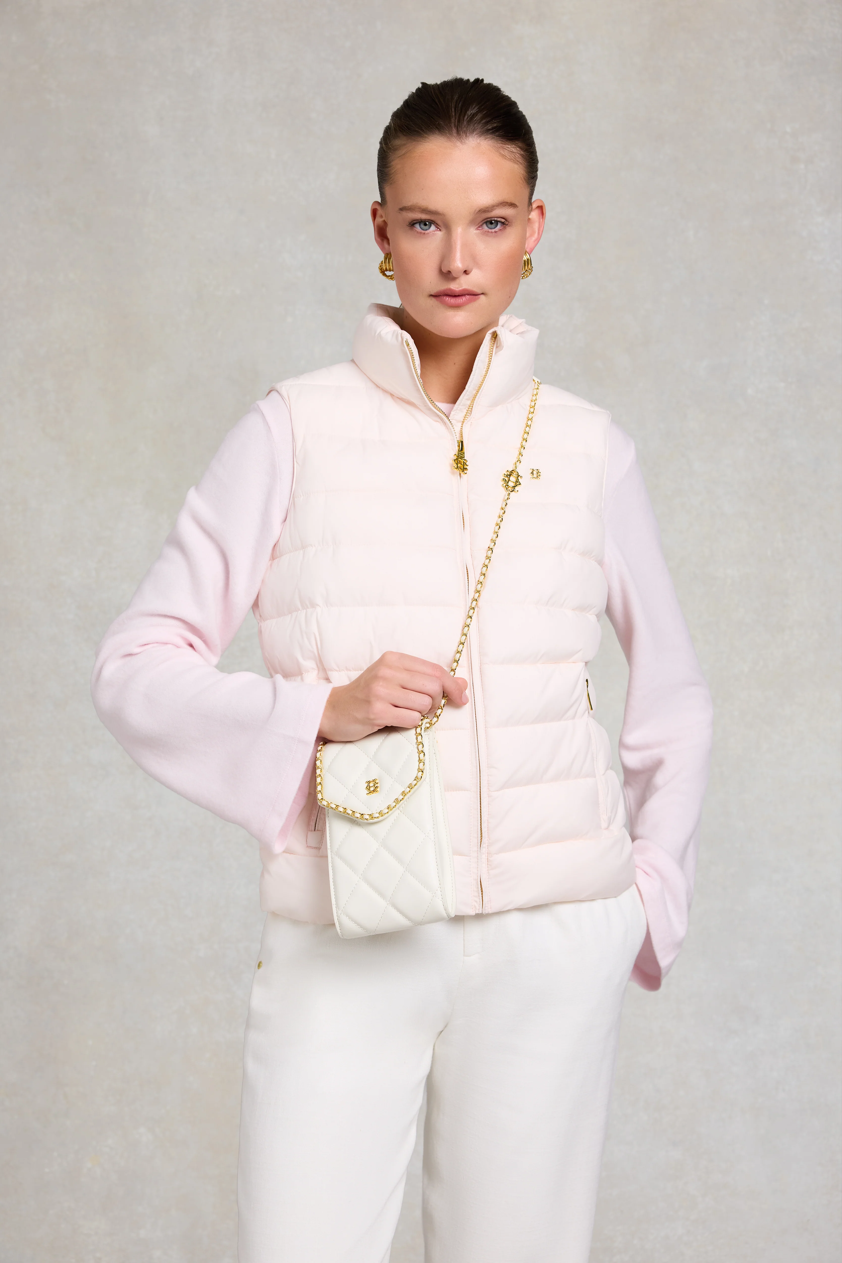 Quilted Chain Crossbody Pouch (Cream) - Image 2