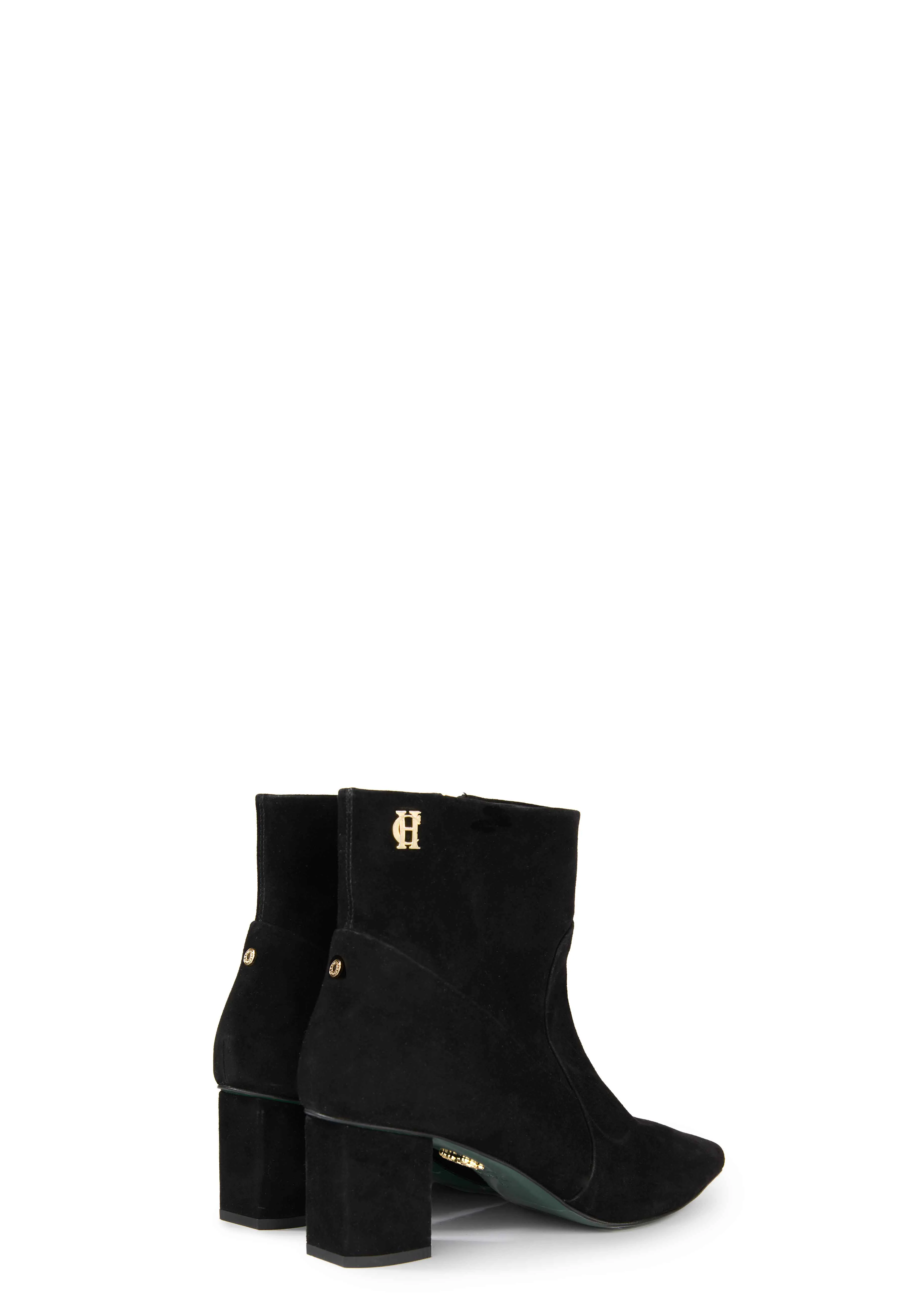 Regency Mid Heel Ankle Boot (Black Suede) - Image 6