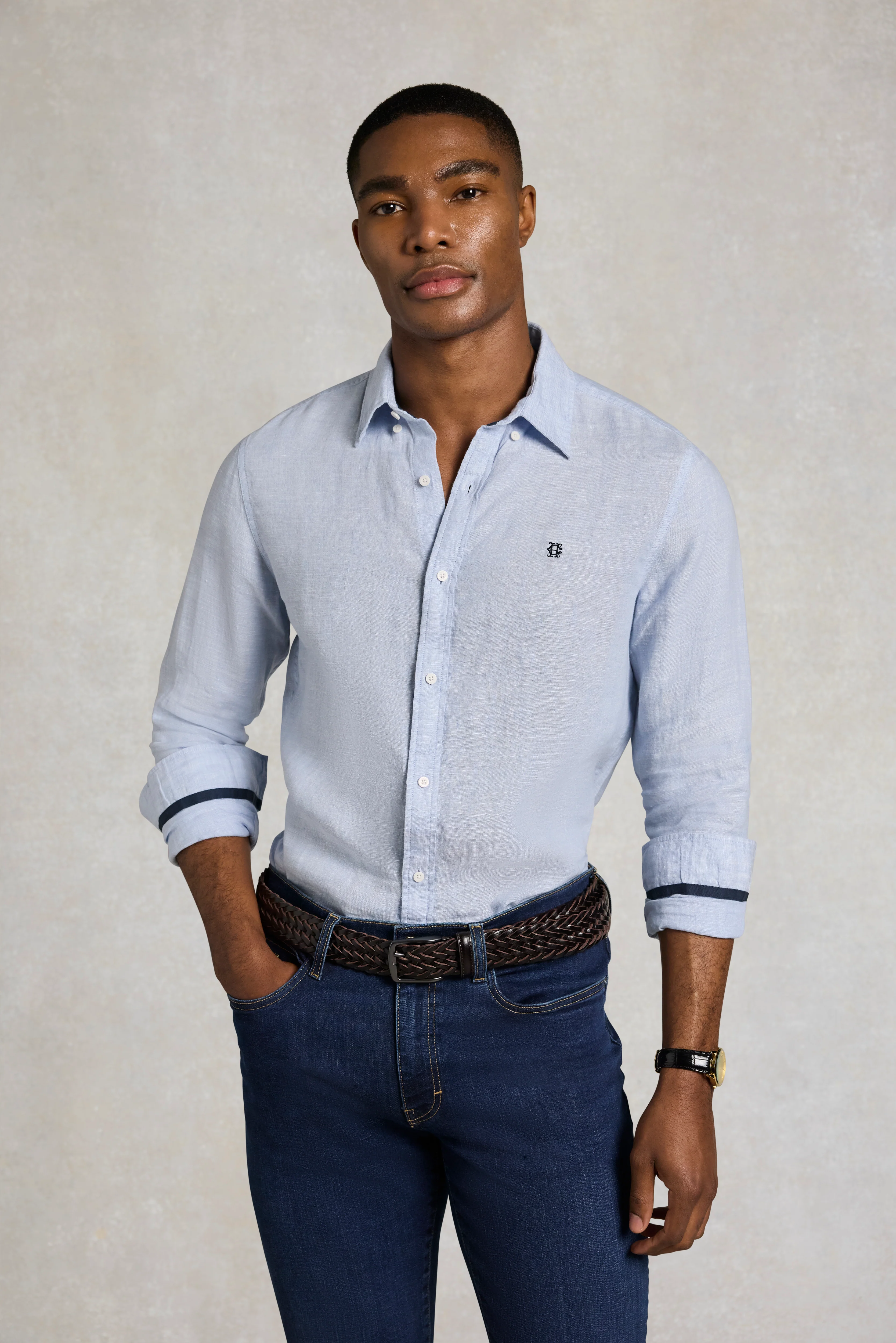 Men's Regular Fit Linen Shirt (Sky Blue) - Image 3
