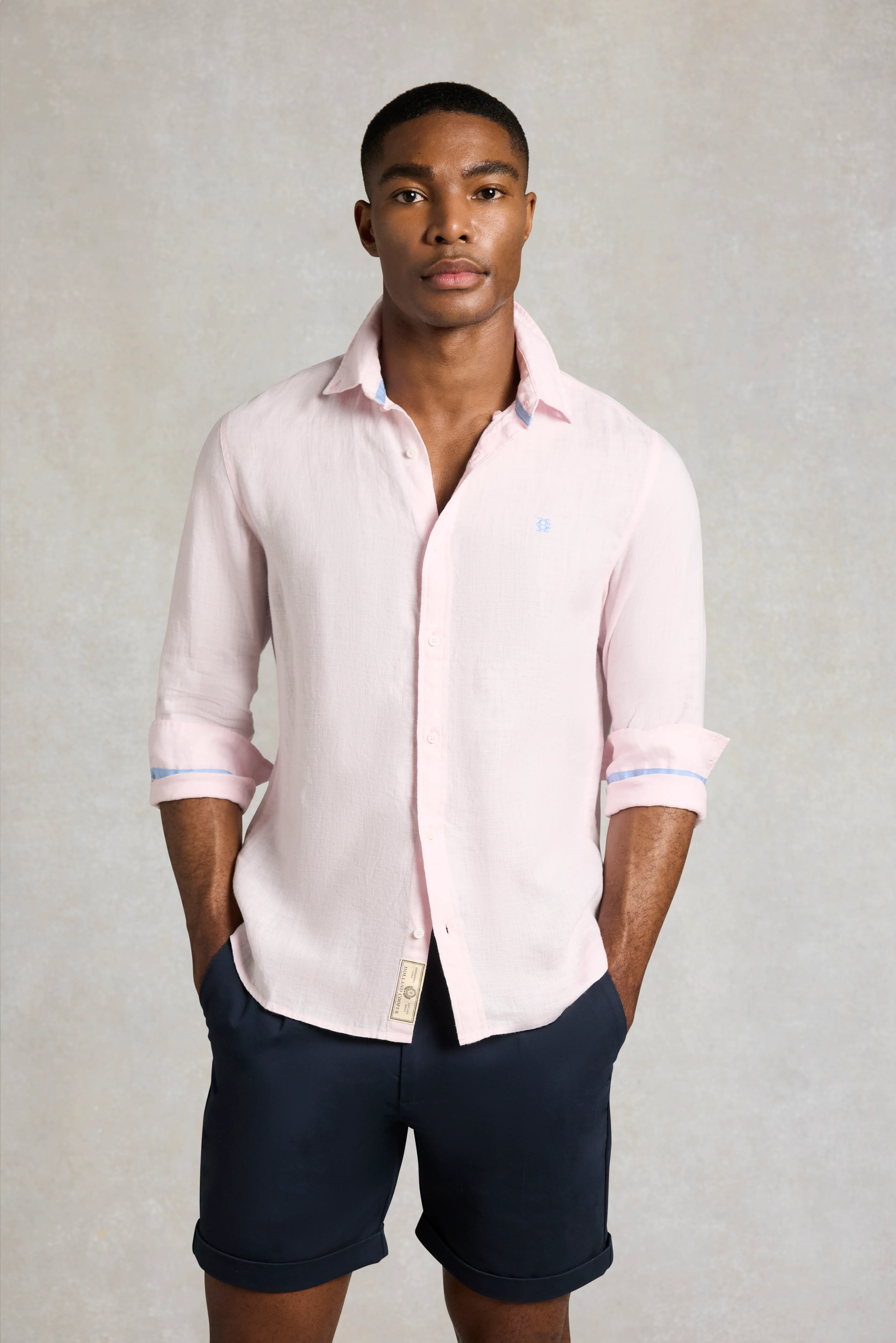 Men's Regular Fit Linen Shirt (Soft Pink)