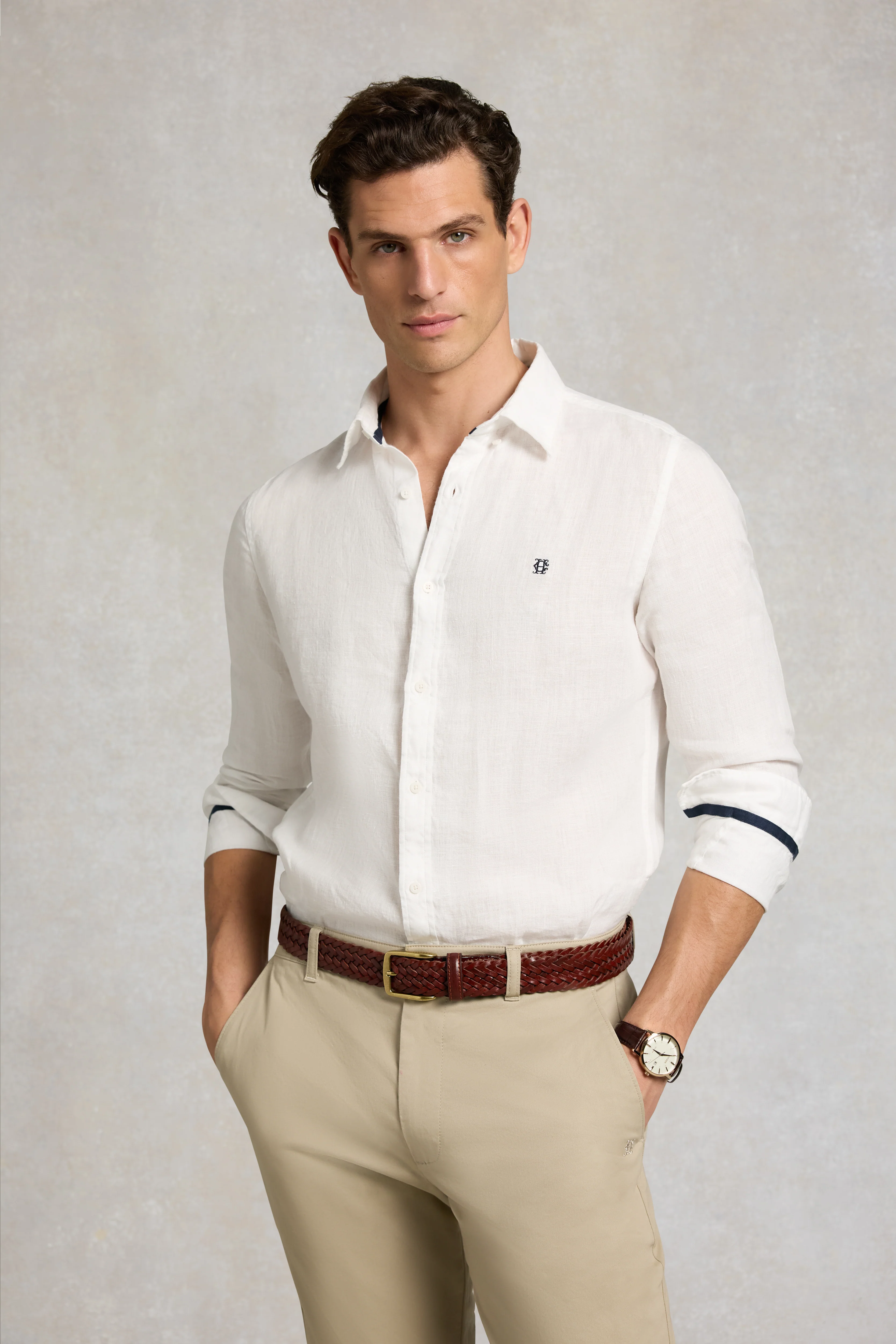 Men's Regular Fit Linen Shirt (White)