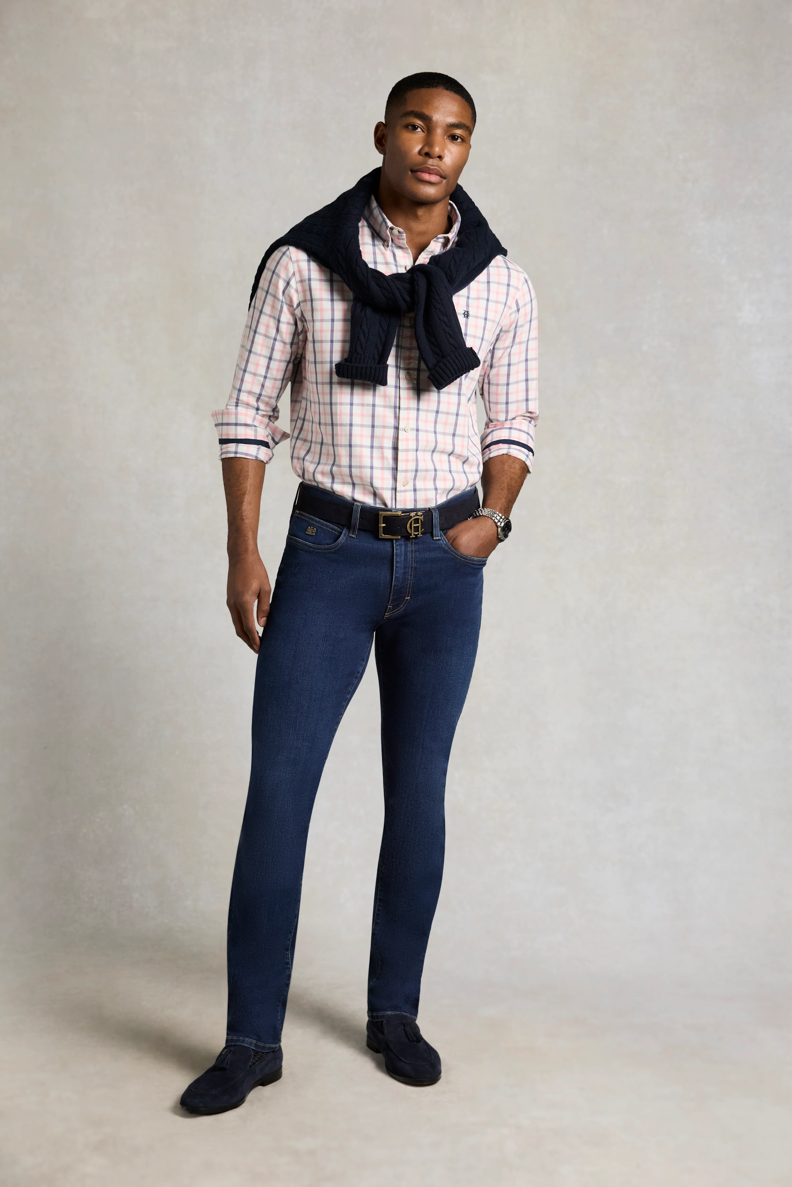 Men's Relaxed Fit Button Down Shirt (Bourton Pink Check) - Image 2