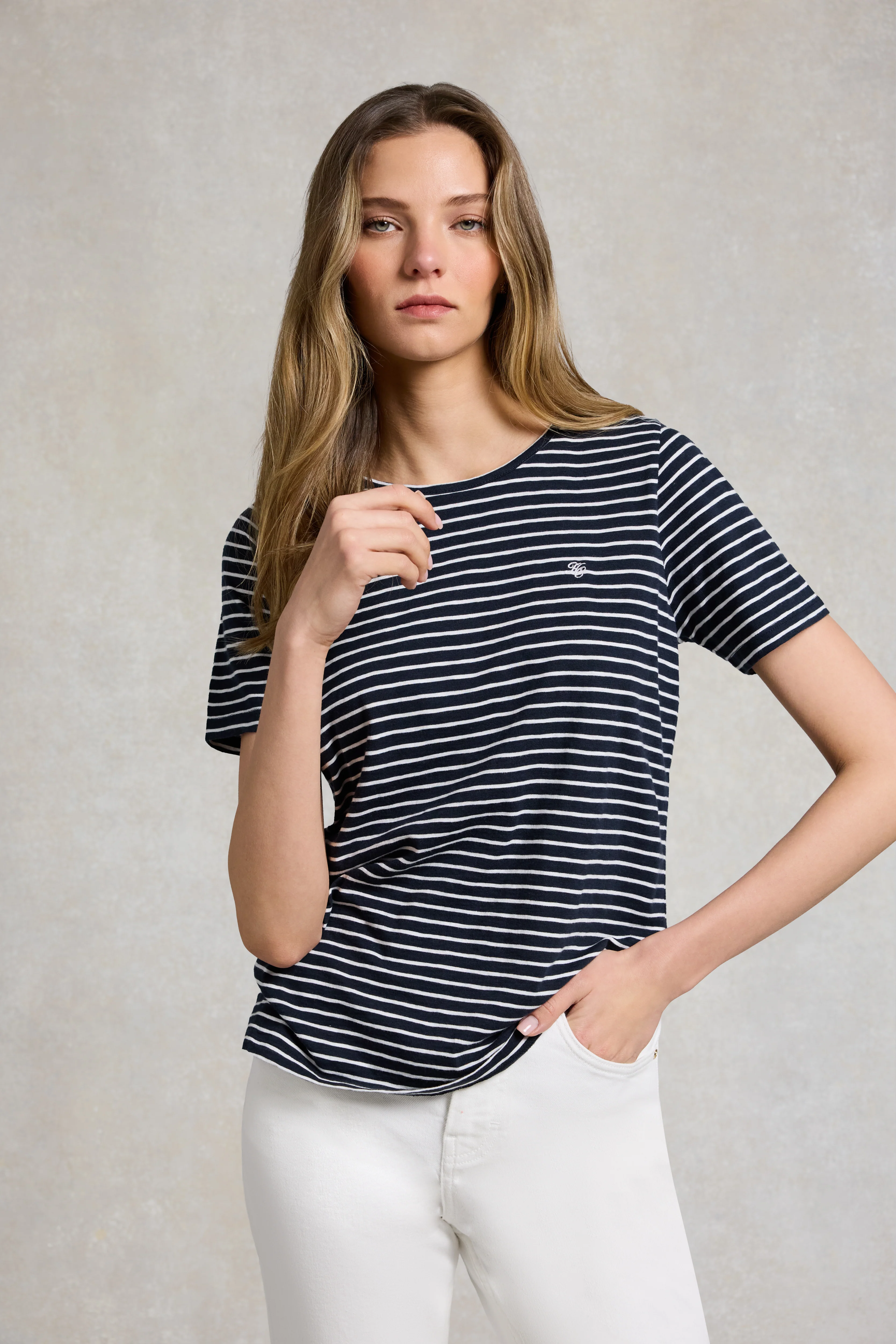 Relaxed Fit Monogram Tee (Navy White) - Image 2