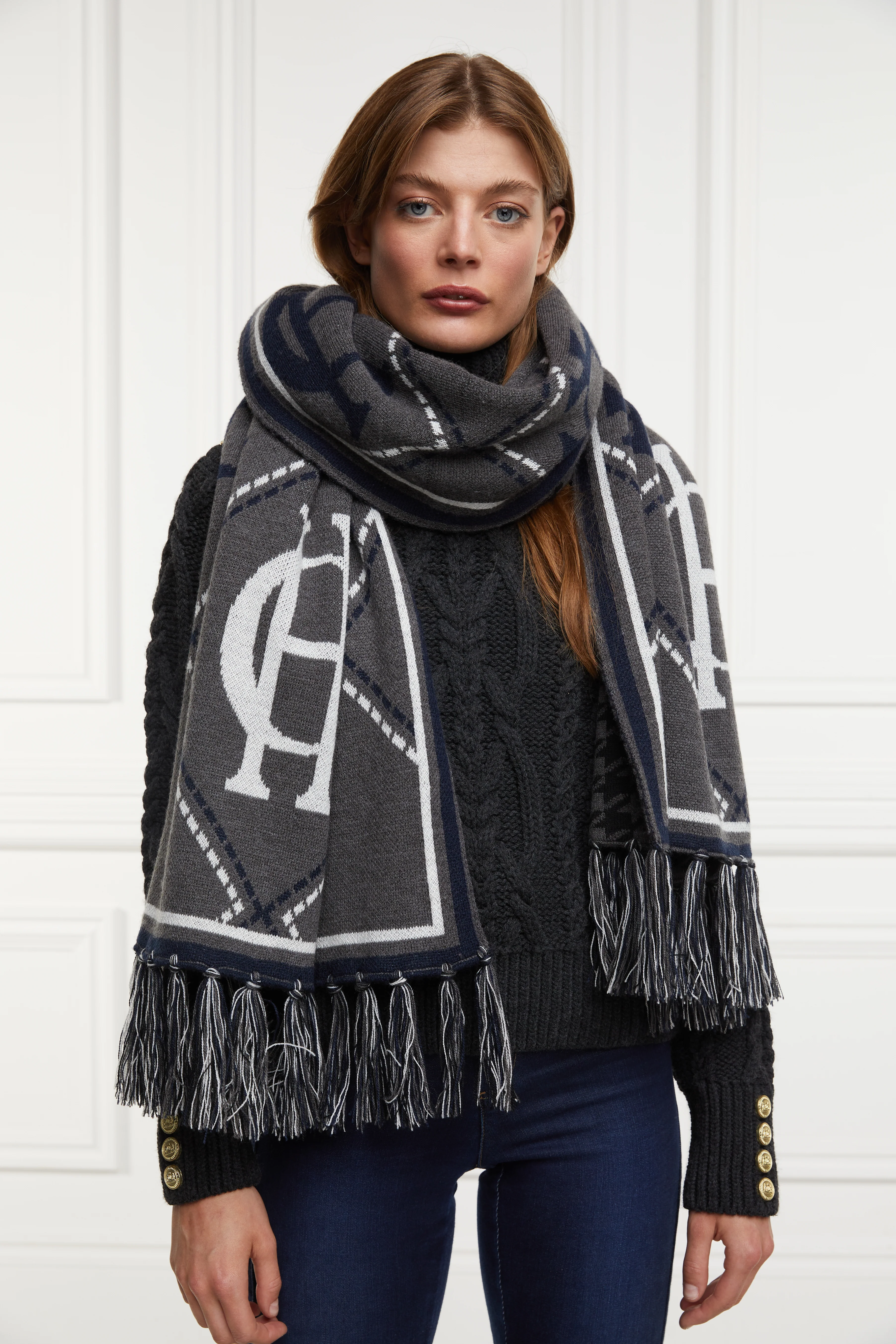 Reversible Monogram Scarf (Charcoal Houndstooth) - Image 2
