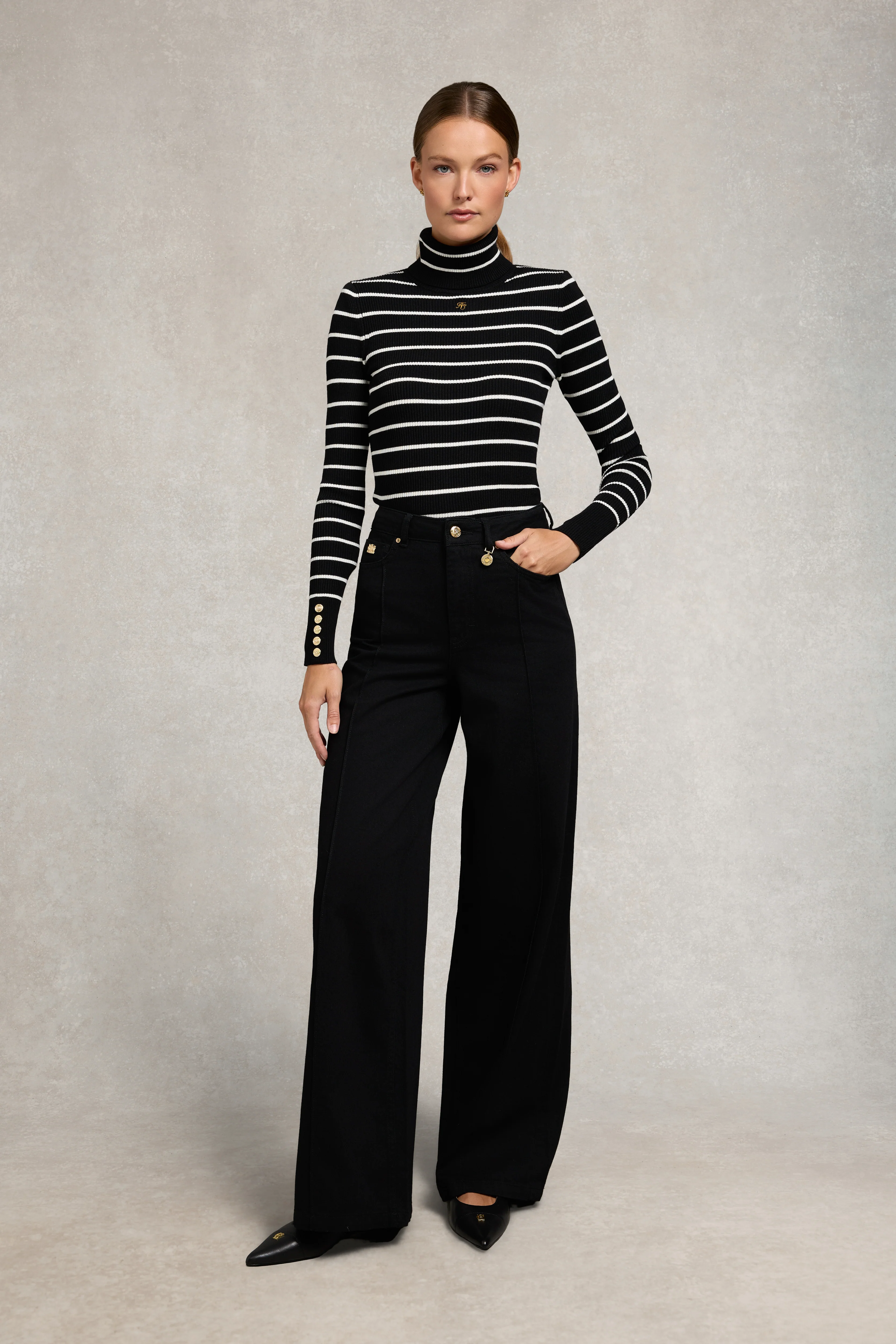 Ribbed Roll Neck Knit (Black) - Image 6