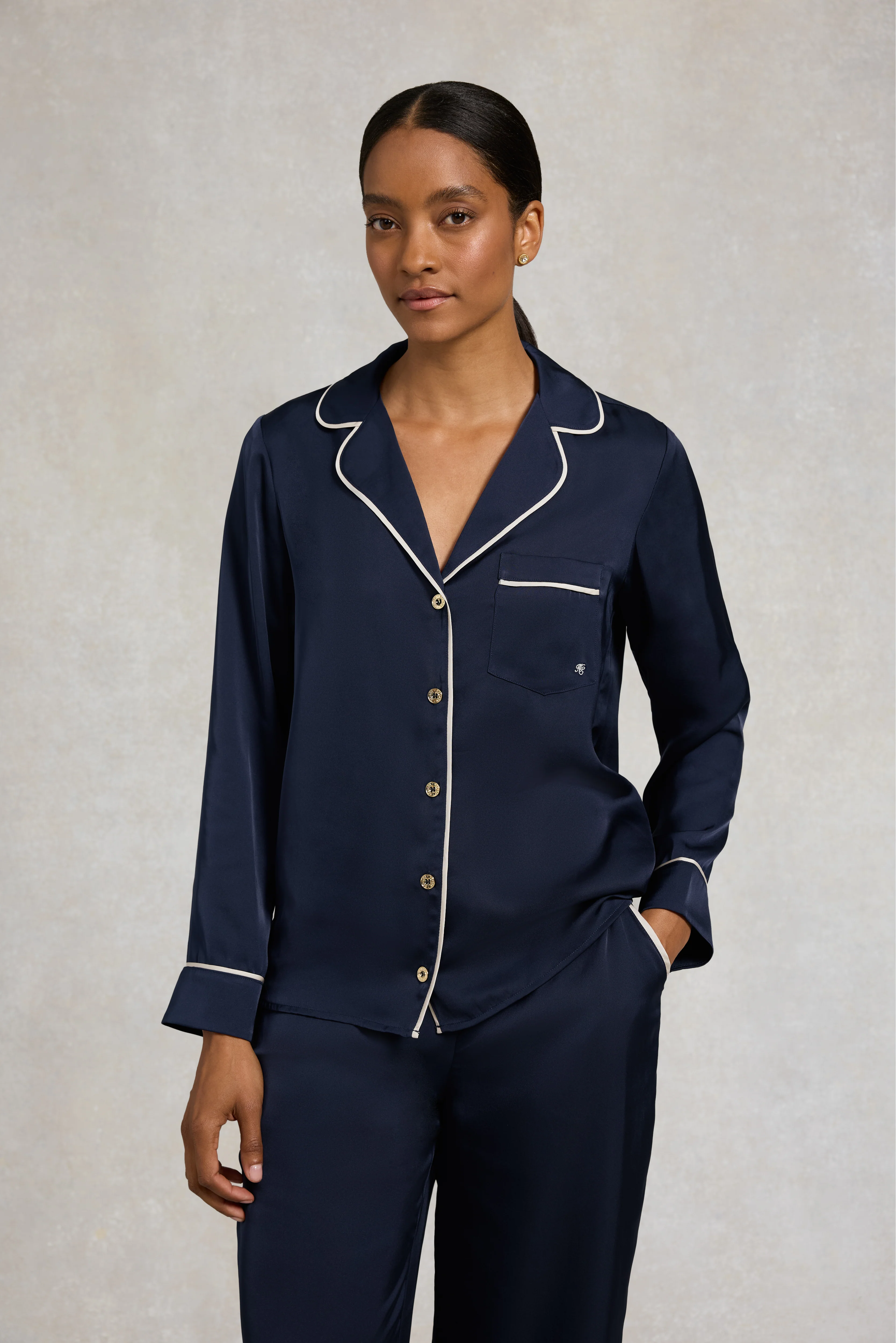 Satin Pyjama Set (Navy) - Image 2