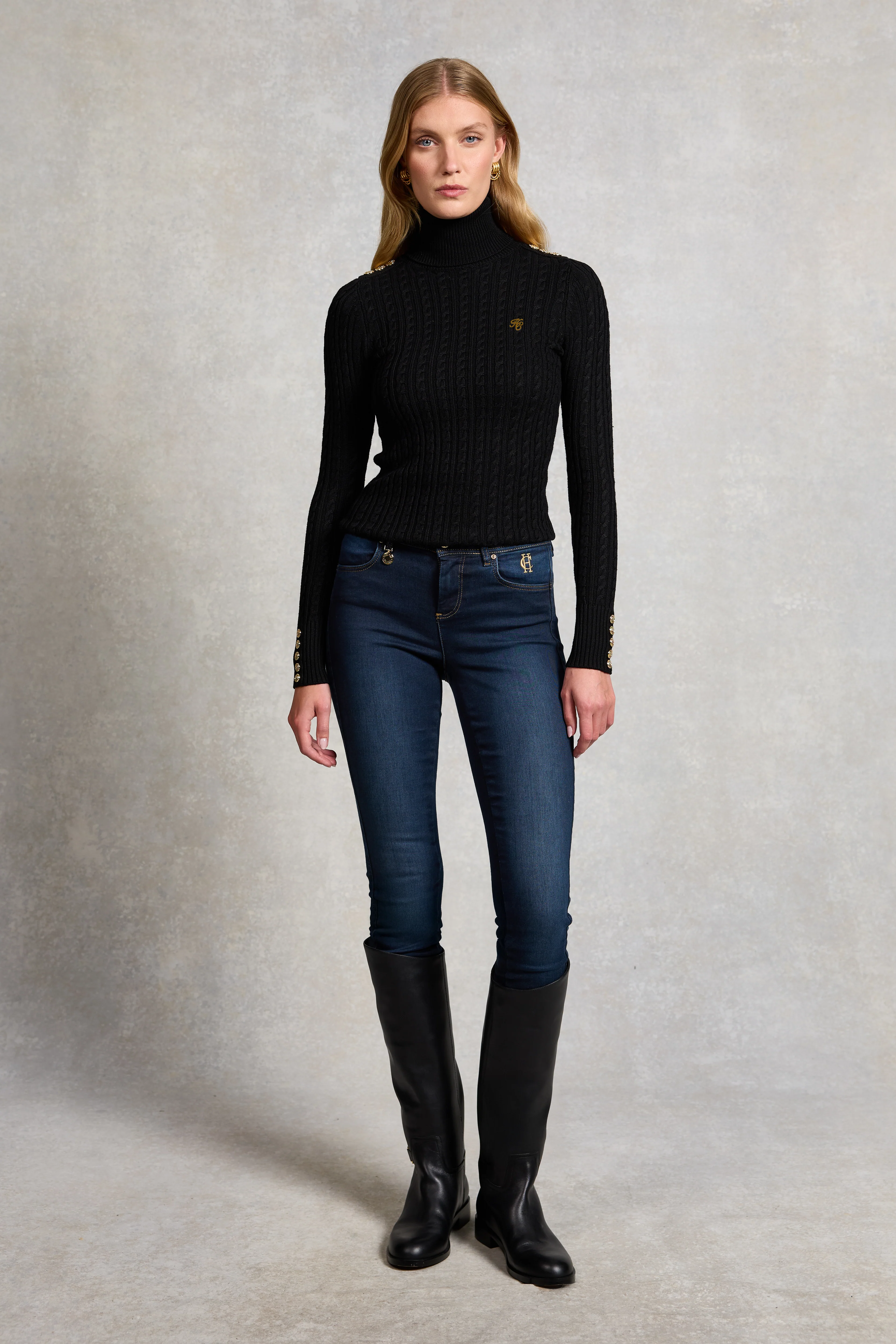 Seattle Roll Neck Cable Knit (Black) - Image 2