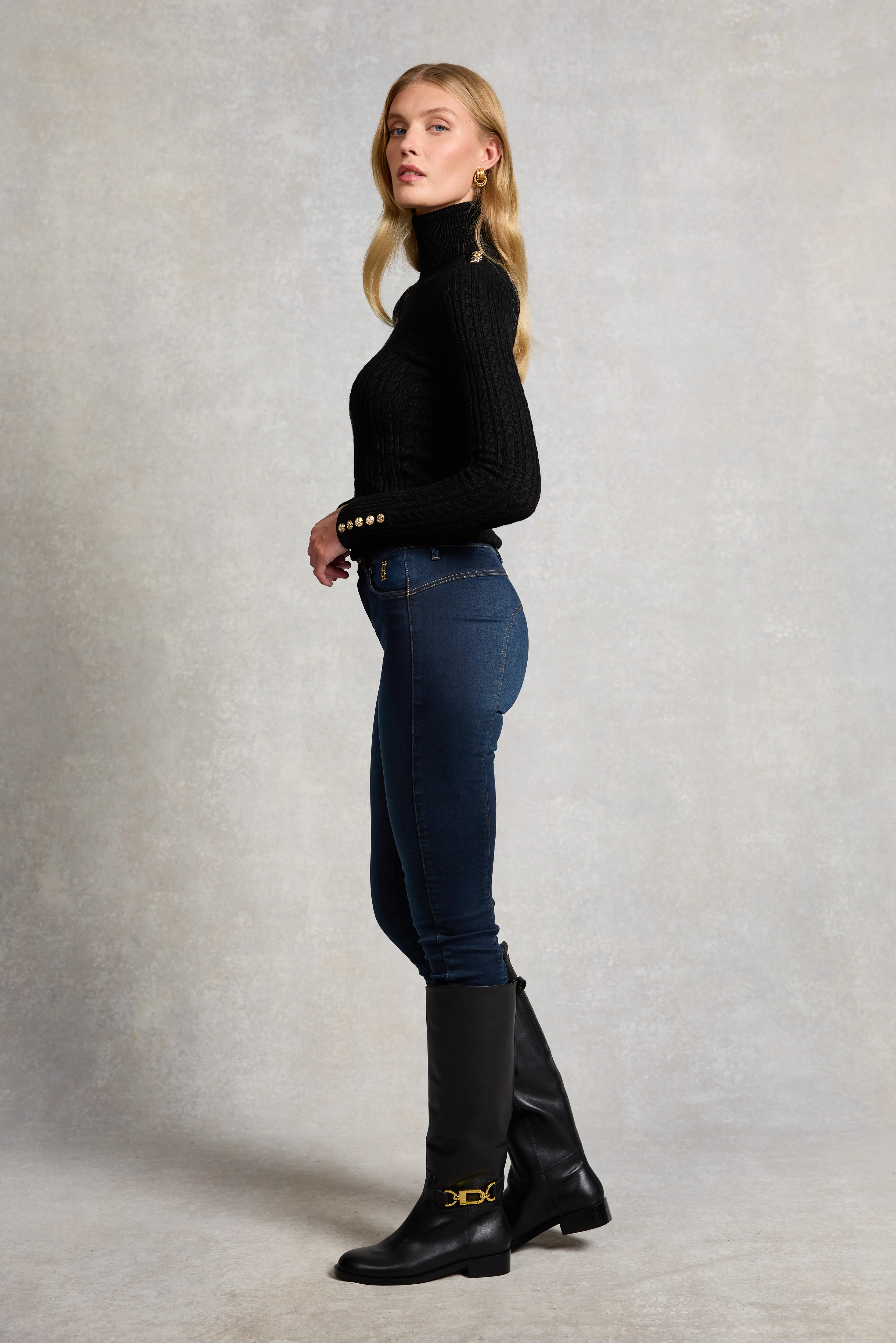 Seattle Roll Neck Cable Knit (Black) - Image 4