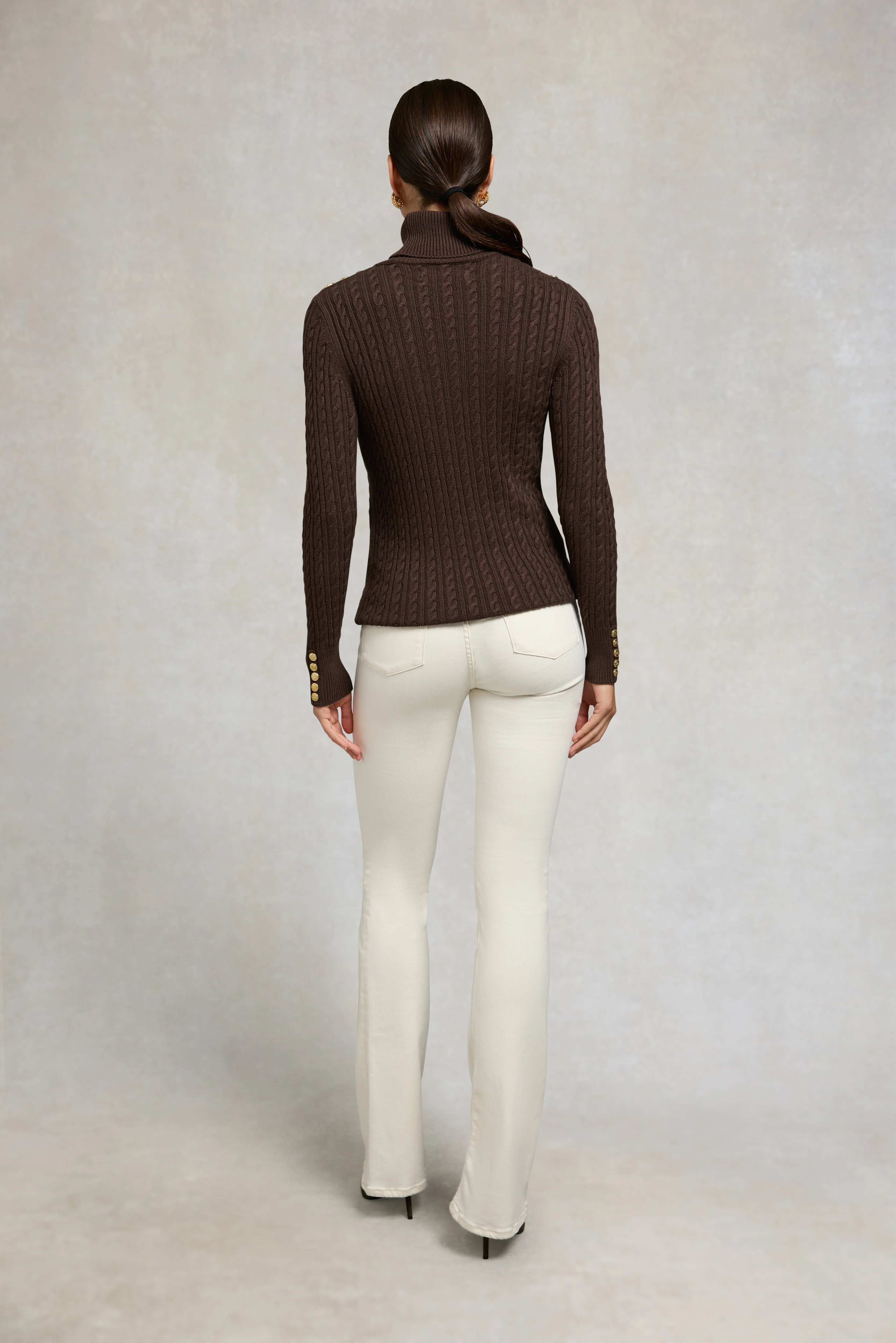 Seattle Roll Neck Cable Knit (Chocolate) - Image 4