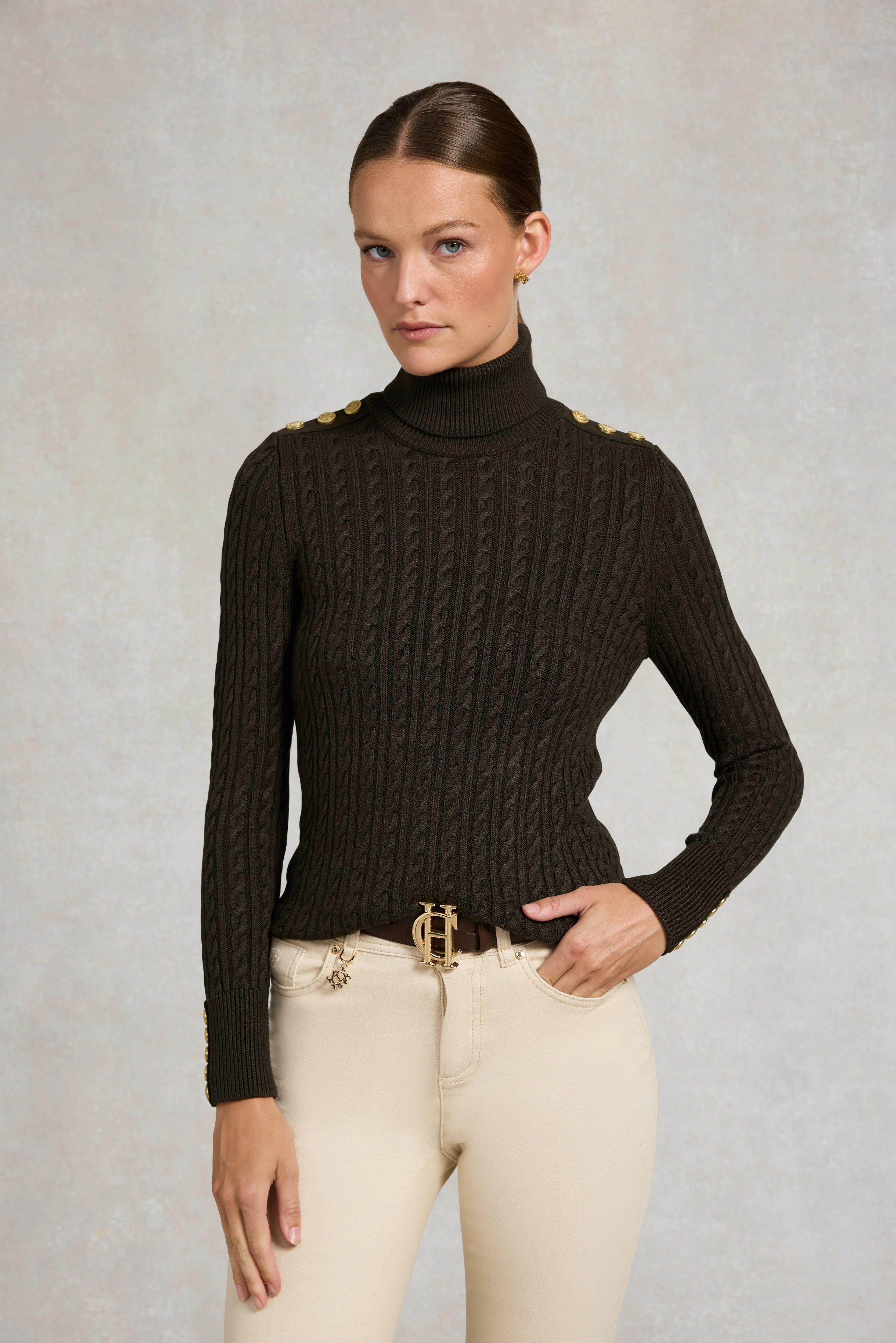 Seattle Roll Neck Cable Knit (Fern Green)