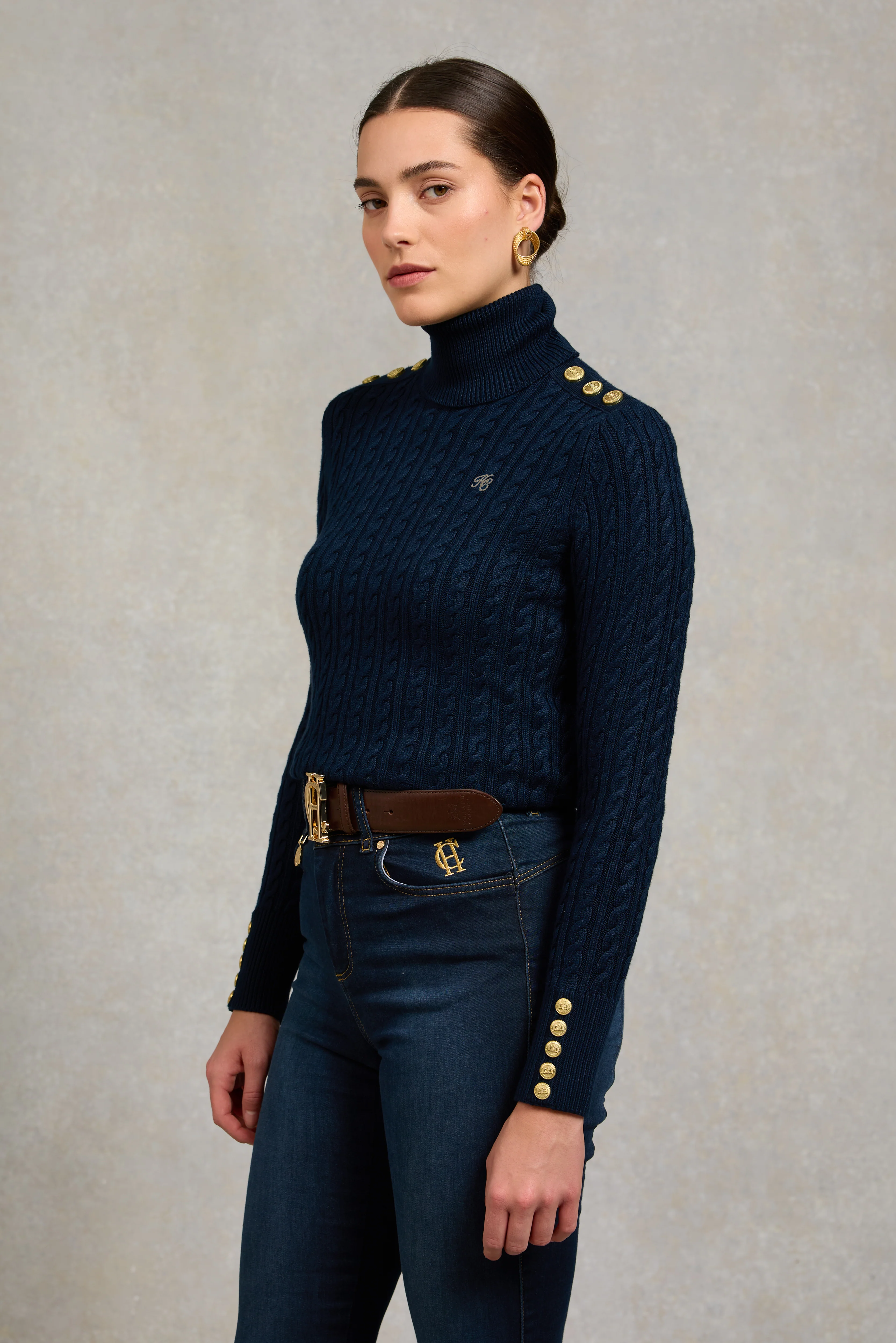 Seattle Roll Neck Cable Knit (Ink Navy) - Image 2