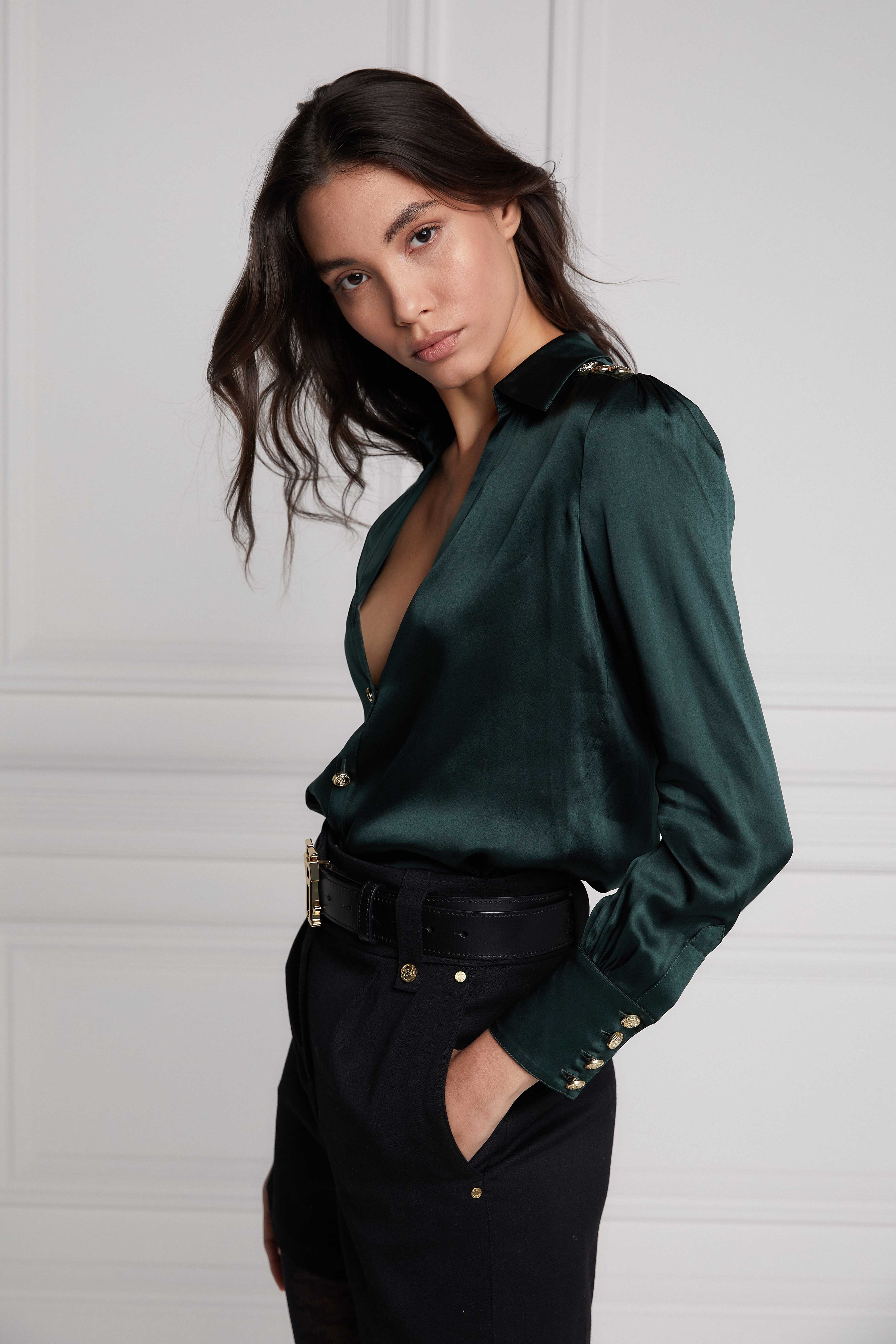 Silk V-Neck Blouse (Emerald) - Image 9