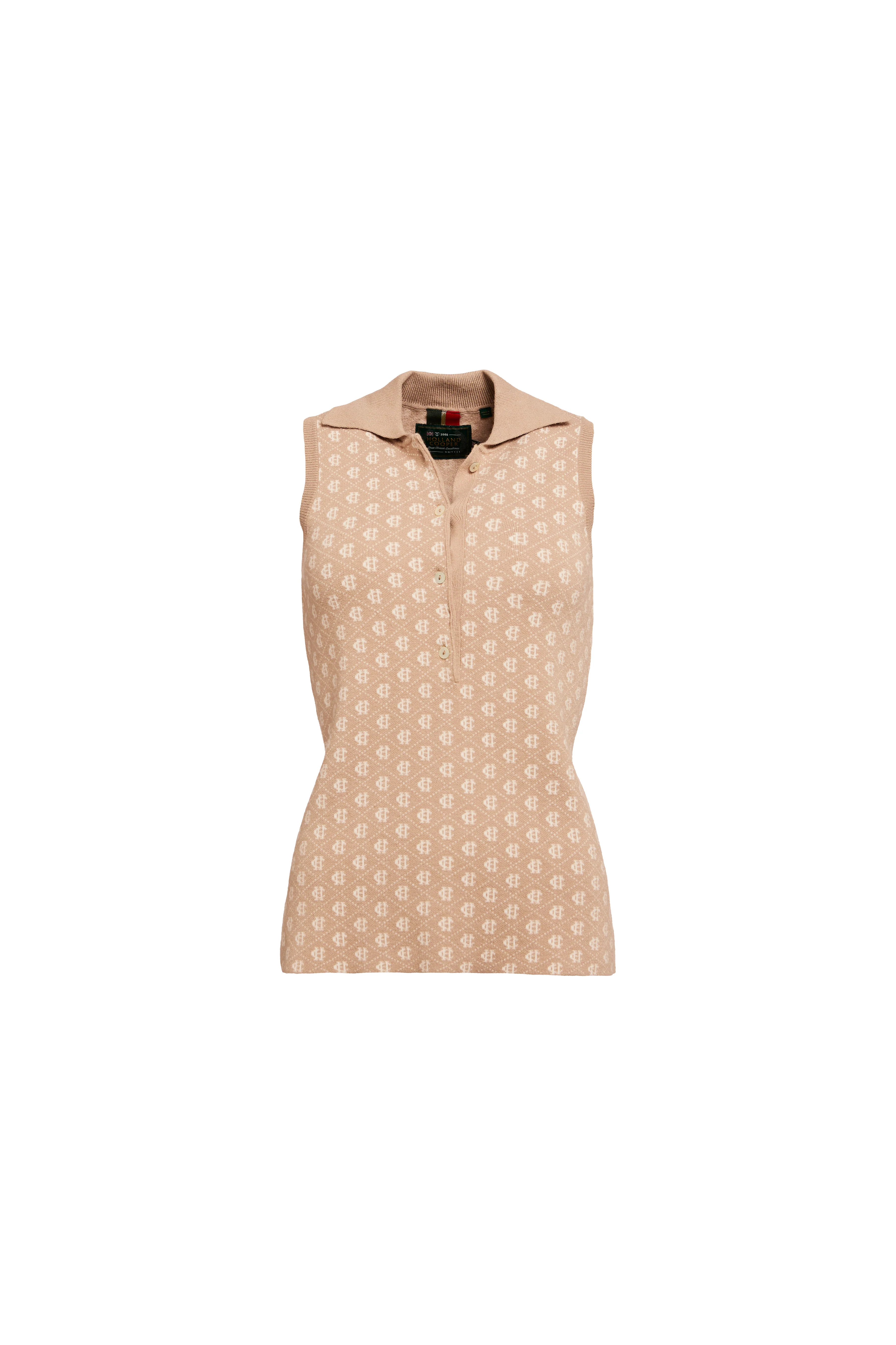 Sleeveless Knitted Monogram Polo (Camel) - Image 4