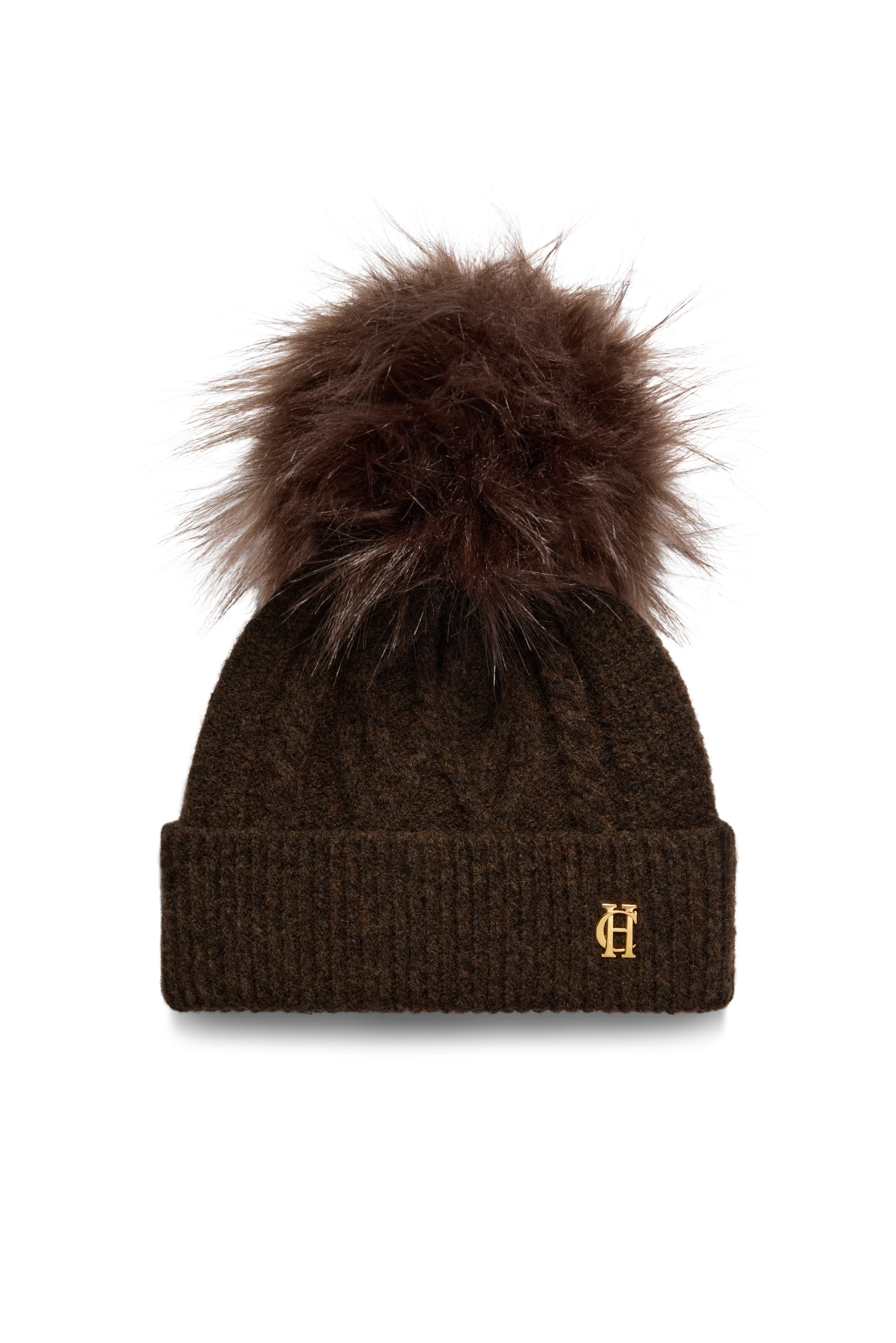 Sloane Cable Bobble Hat & Fingerless Glove Set (Chocolate) - Image 2