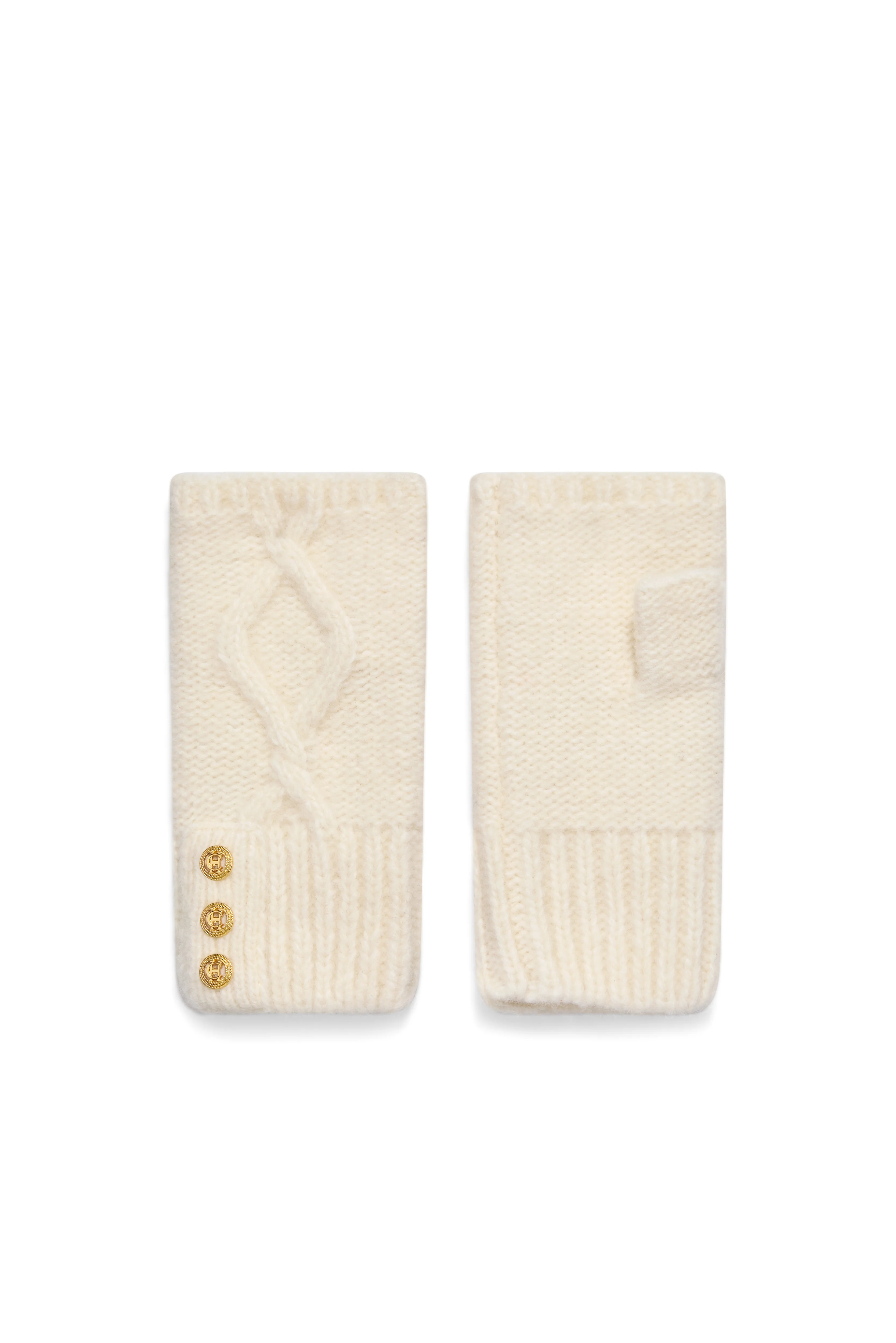Sloane Cable Bobble Hat & Fingerless Glove Set (Cream) - Image 3