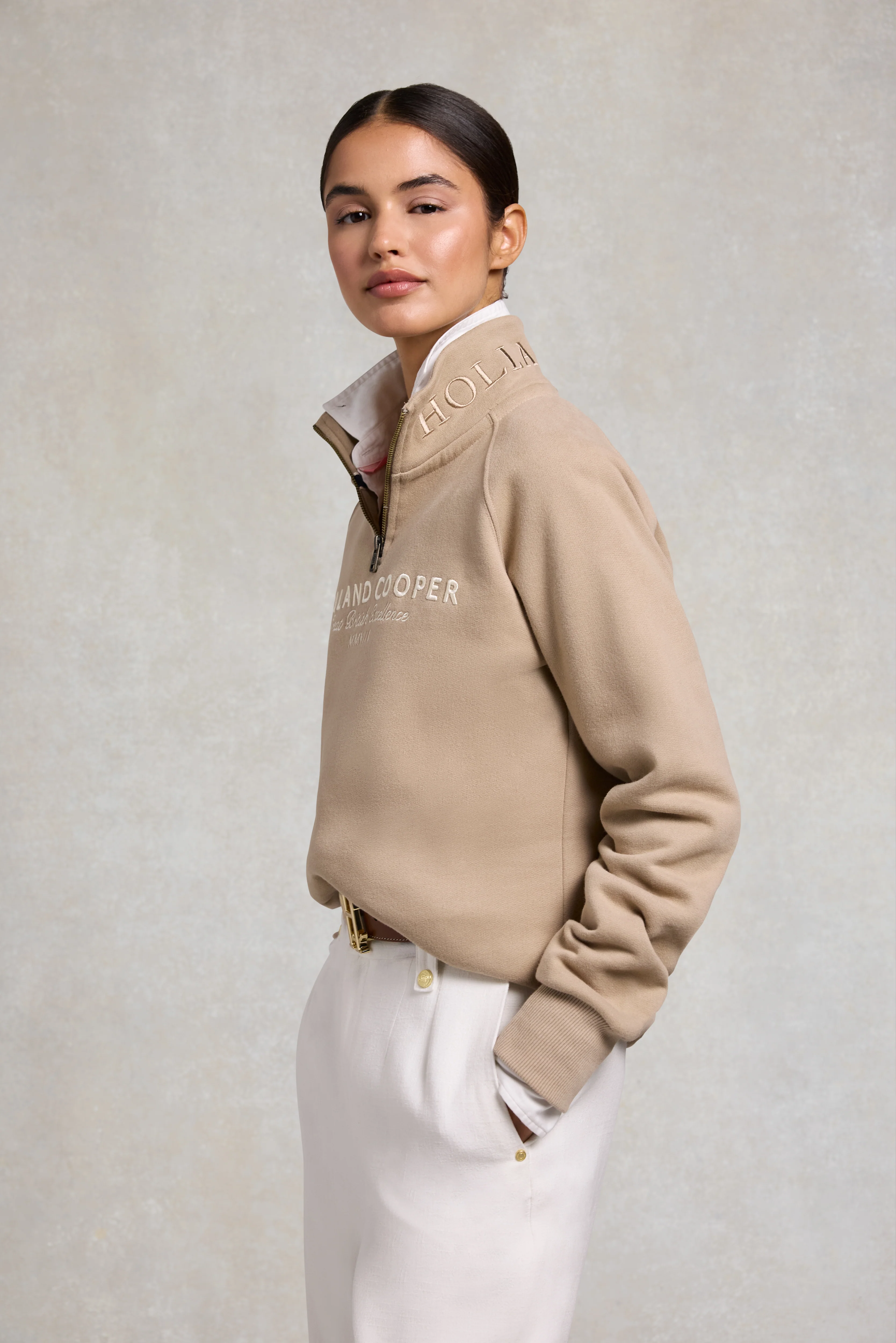 Sporting Goods Zip Henley (Taupe) - Image 2