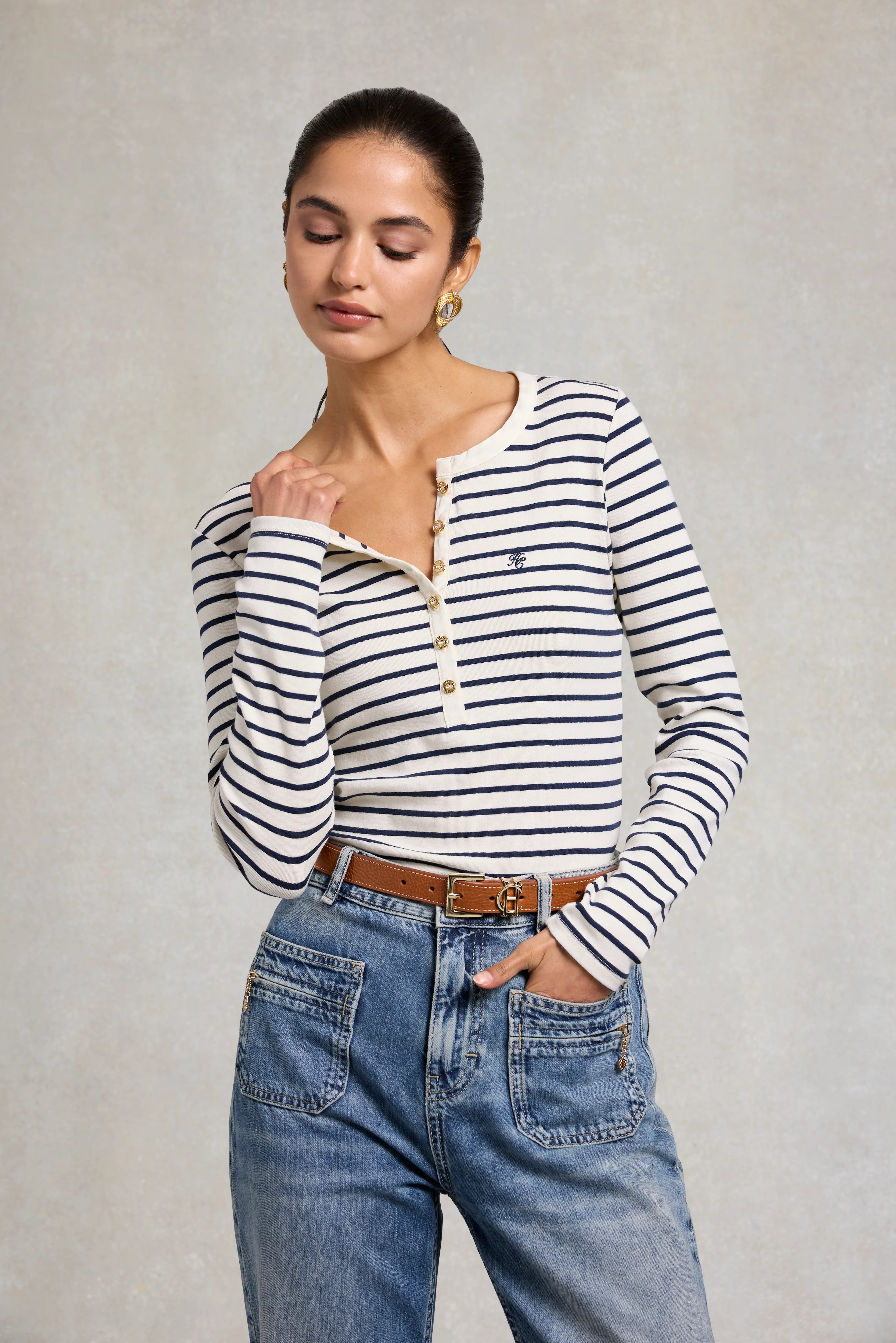 Striped Grandad Top (Ink Navy) - Image 2
