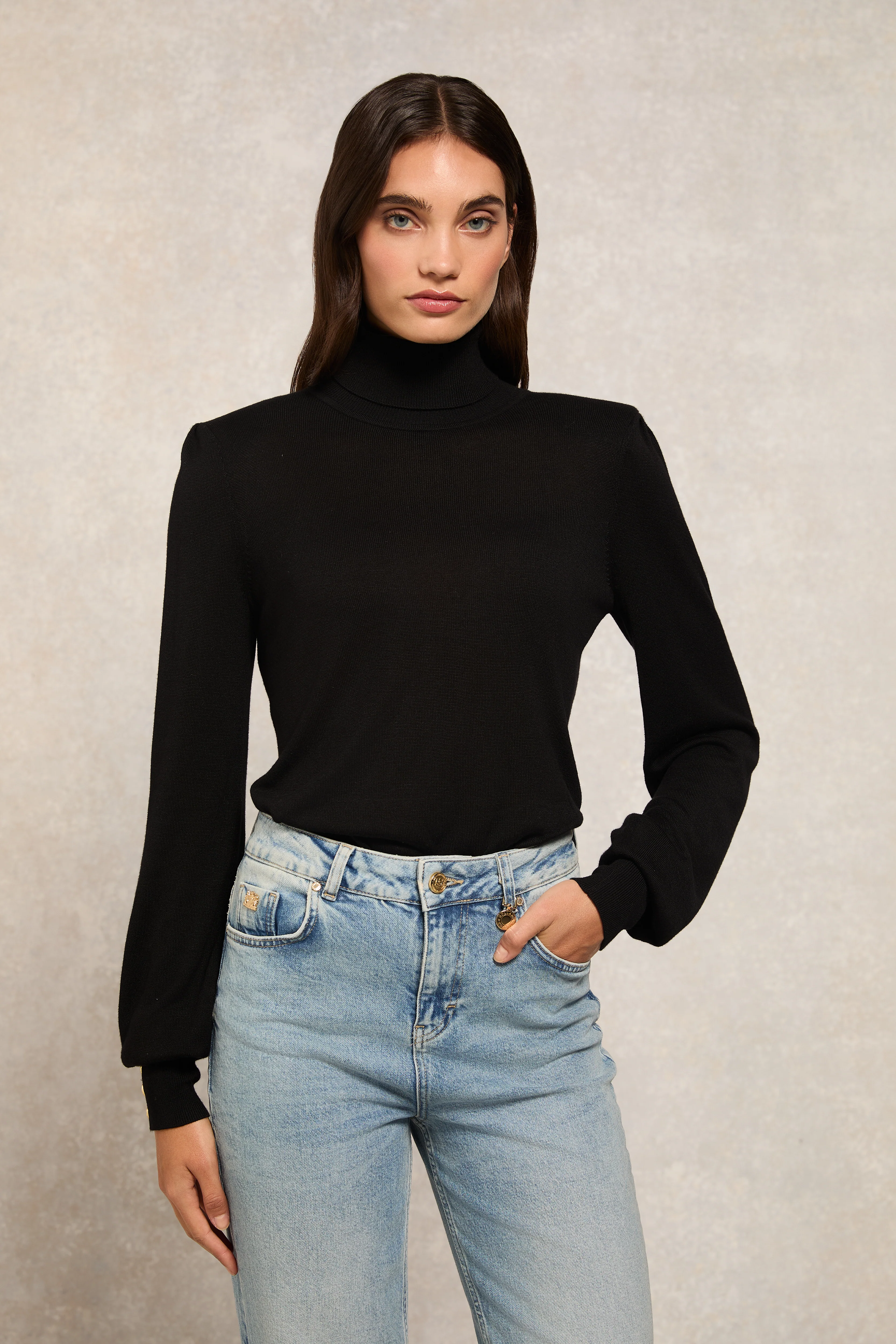 Structured Kelsie Roll Neck Knit (Black) - Image 5