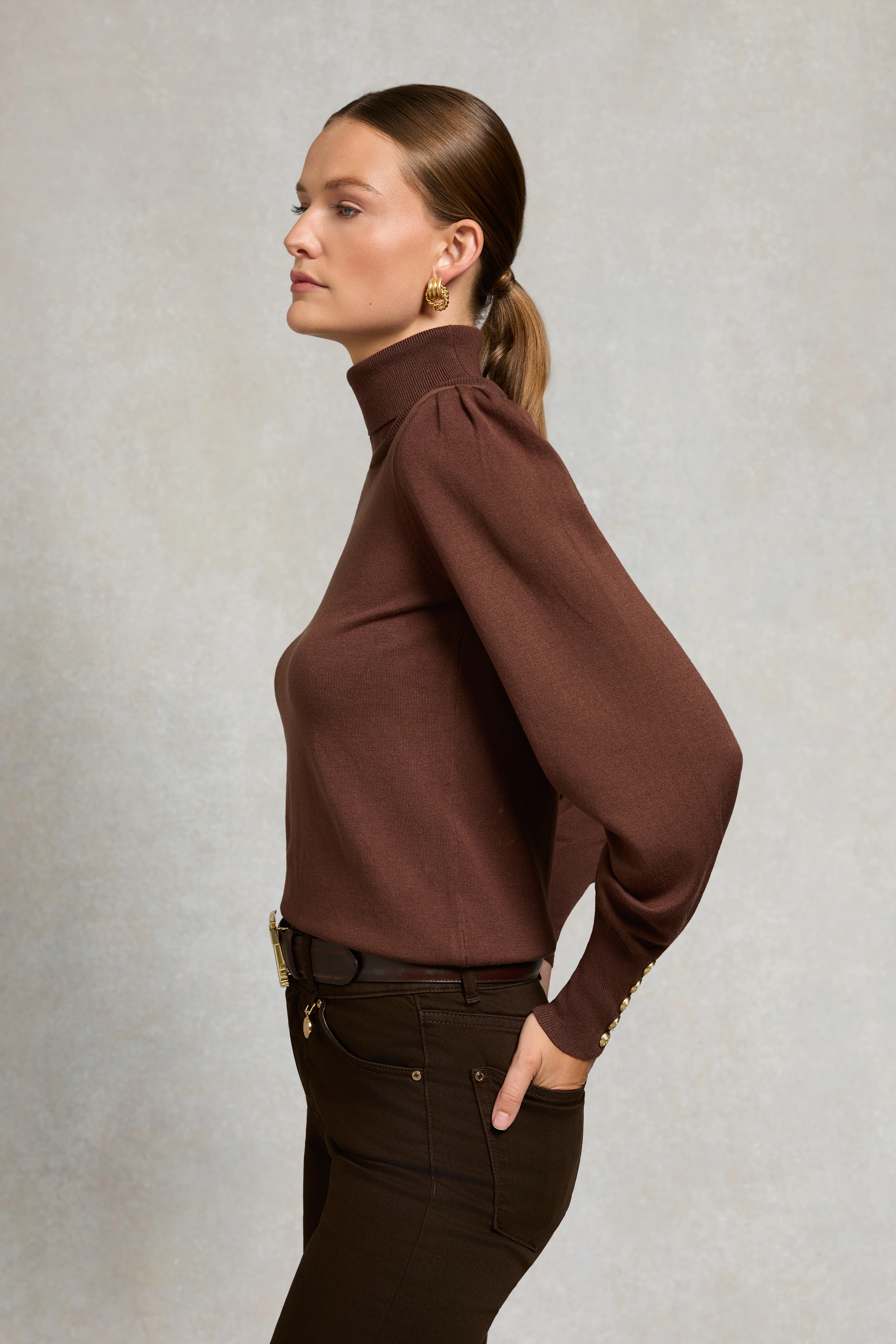 Structured Kelsie Roll Neck Knit (Cocoa) - Image 5