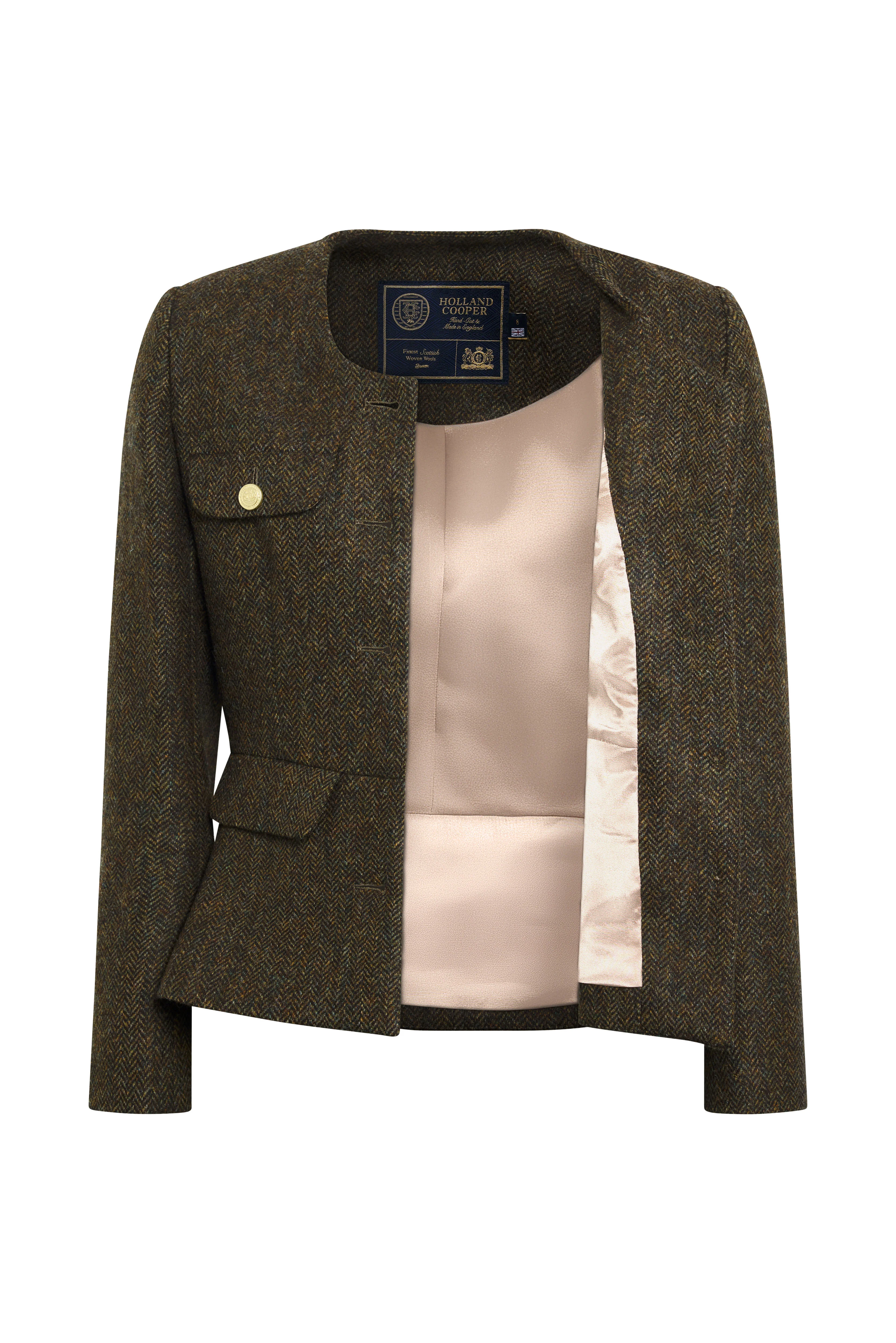 Tailored Peplum Jacket (Dark Green Herringbone) - Image 7