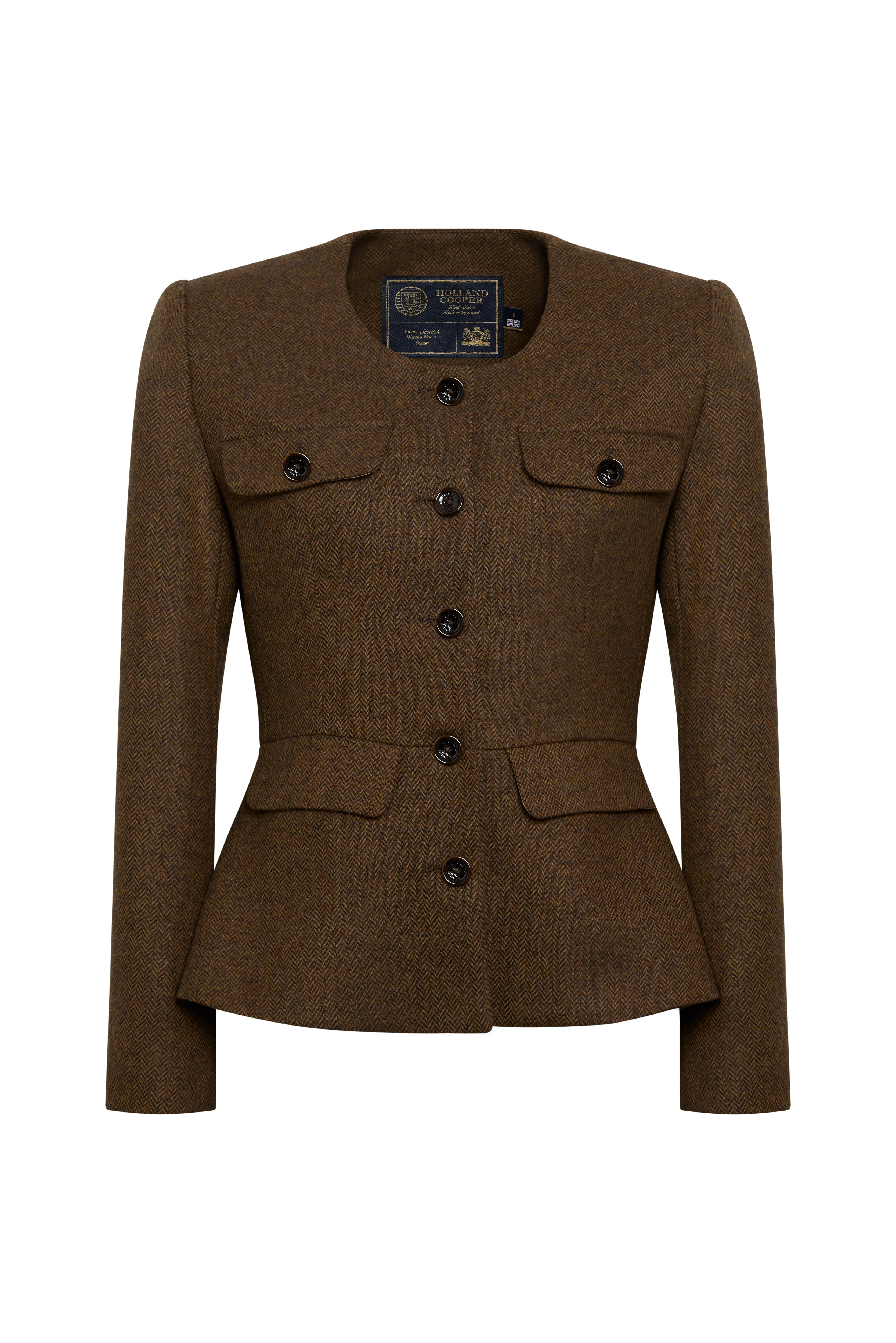 Tailored Peplum Jacket (Tobacco Herringbone) - Image 4