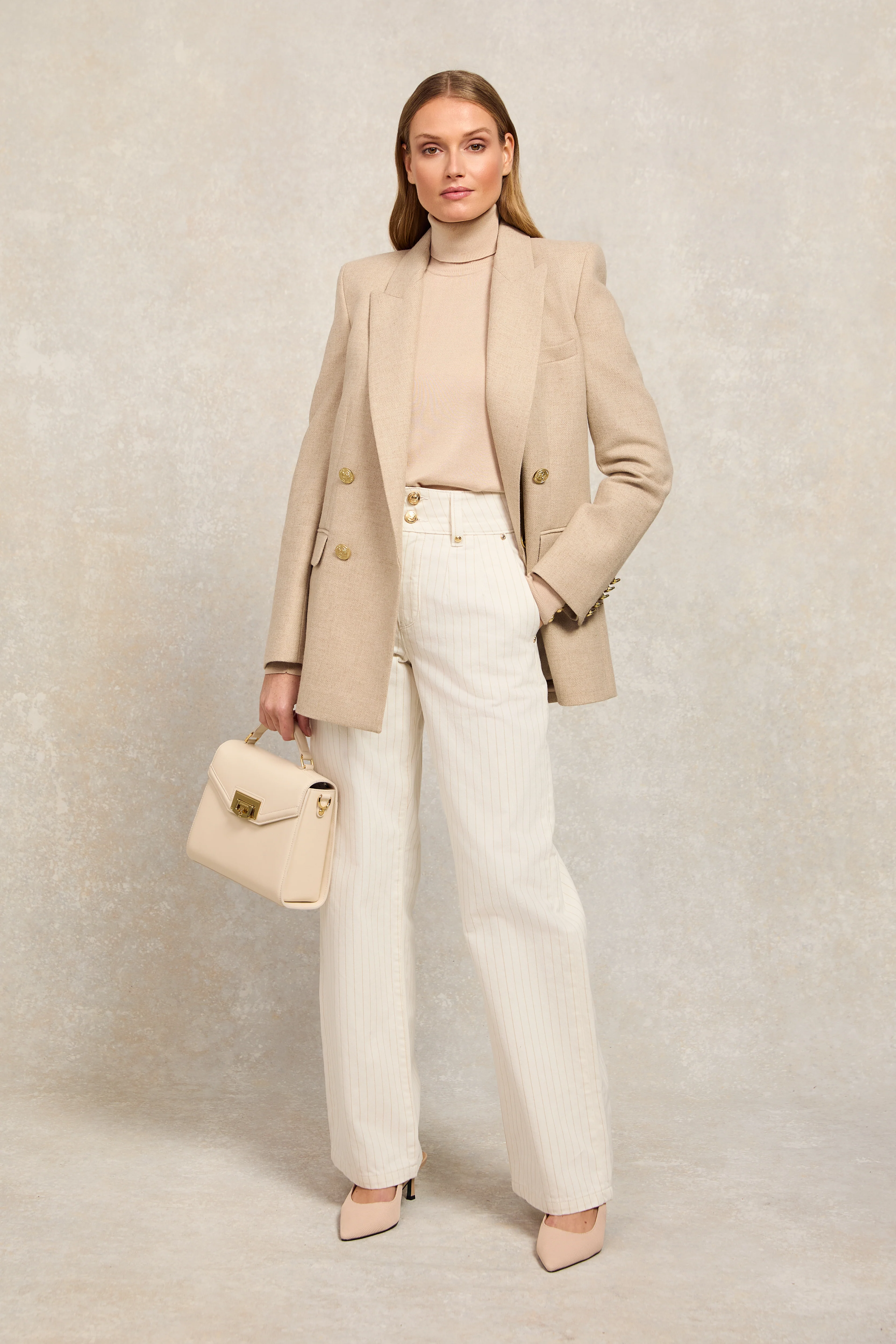 Tailored Wide Leg Jean (Ecru Stripe) - Image 2