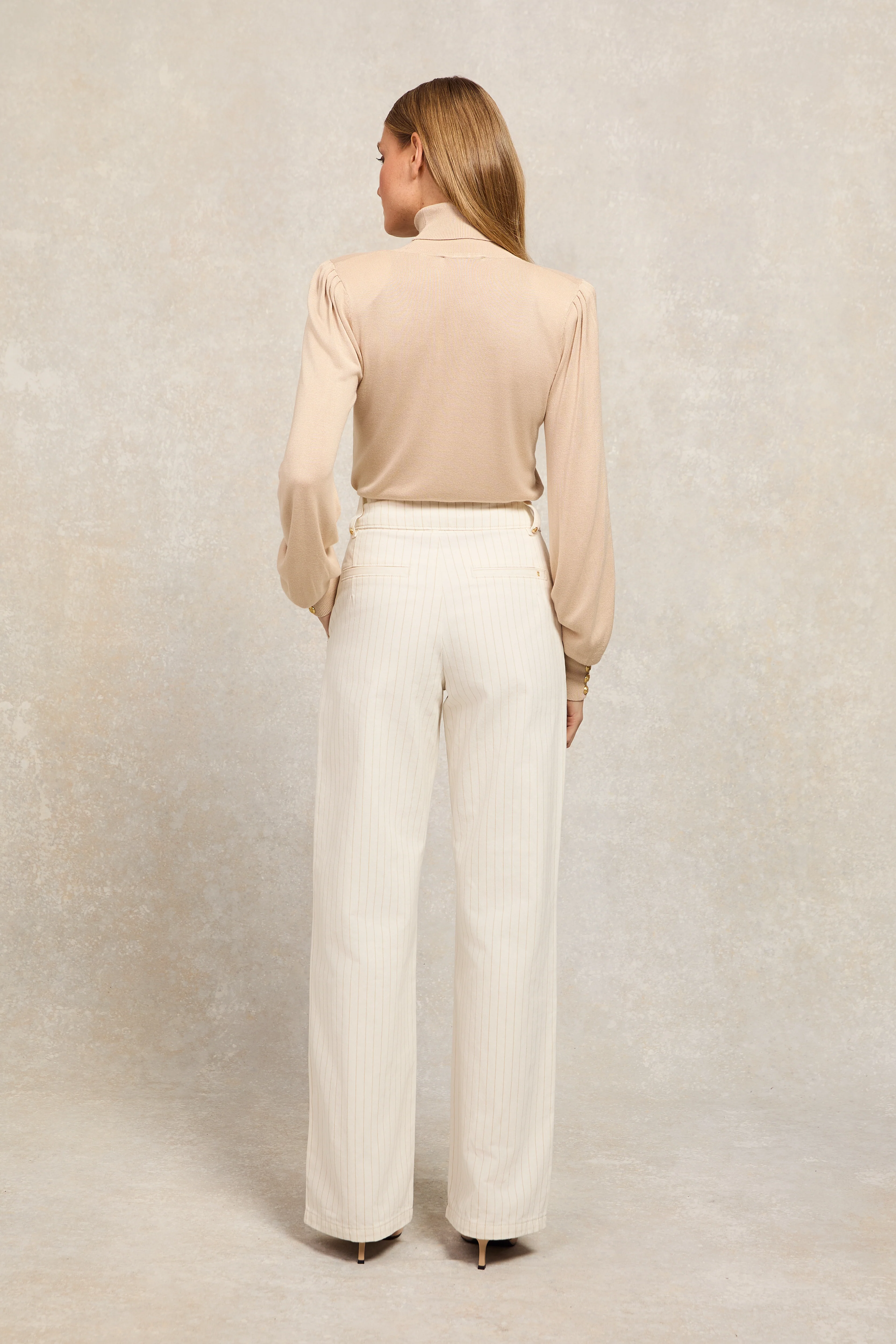 Tailored Wide Leg Jean (Ecru Stripe) - Image 6