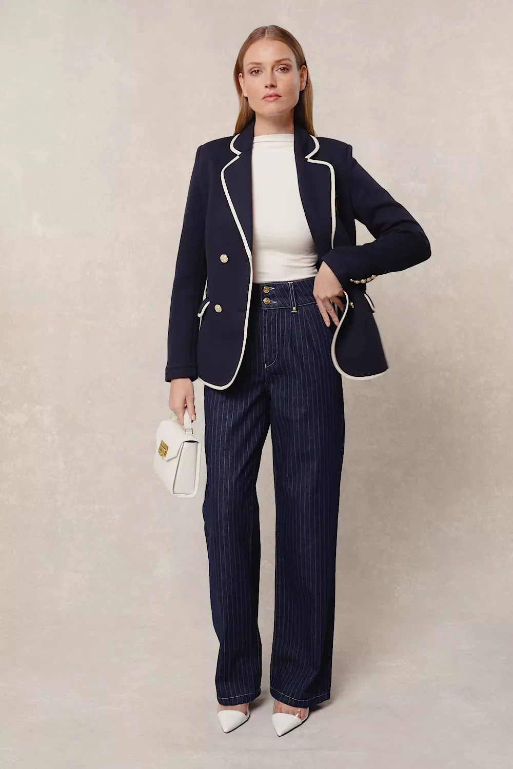 Tailored Wide Leg Jean (Indigo Stripe) - Image 5